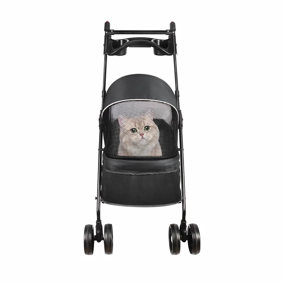 Poussette Buggy pour Chien 25 kg avec Porte-gobelet et Housse de Pluie Noir 50x70x95 cm