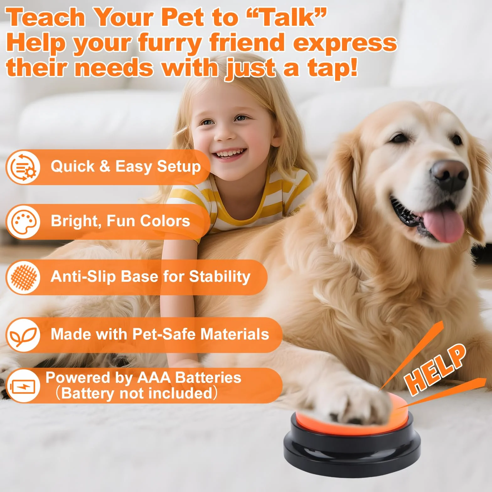 Buzzer Chien, Lot de 10 Boutons de Communication pour Chien, avec 2 Autocollants, Buzzer Enregistrable pour Interagir avec Les Chiens