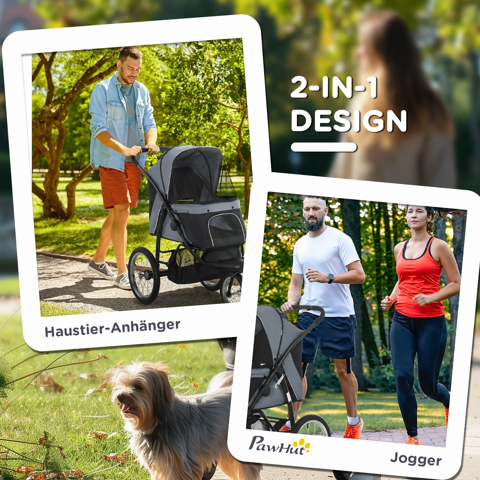 PawHut poussette pliante pour chien et chat avec réflecteurs, protection solaire, fenêtre en filet, panier de rangement