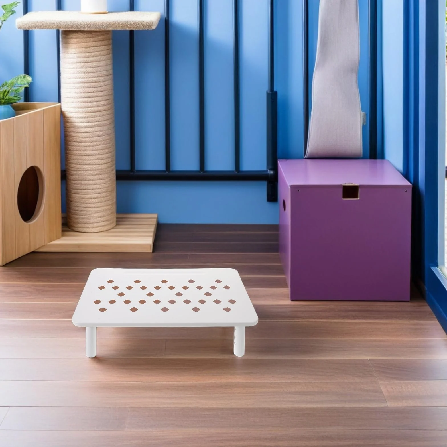 Support Réglable pour Gamelle Automatique Blanc, Antidérapant 3 Hauteurs pour Chats et Petits Chiens