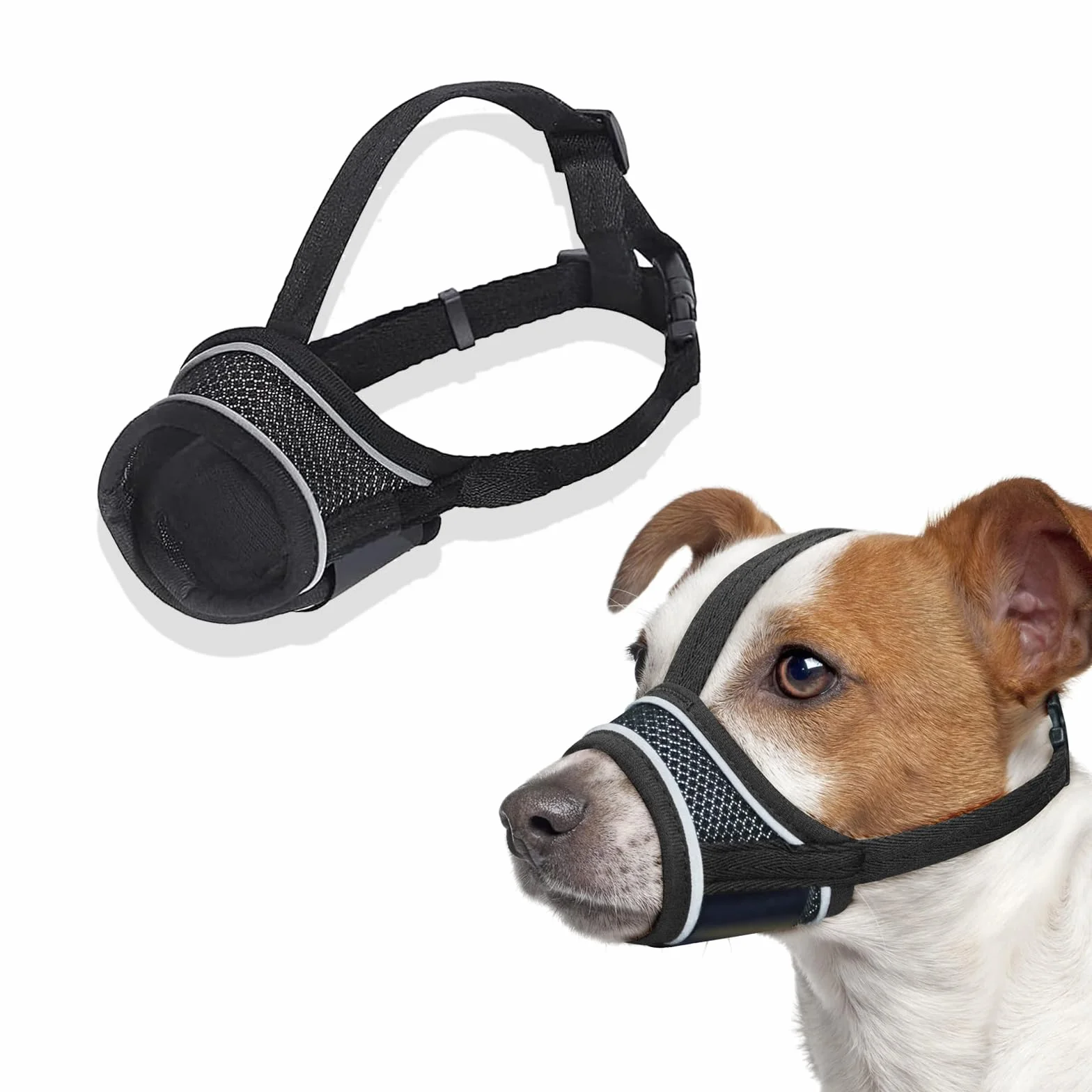 Muselière Chien Réglable en Nylon Reflectif, Soft et Confortable avec Système d'ajustement pour Petits Chiens, Idéale pour Promenades et Entraînement