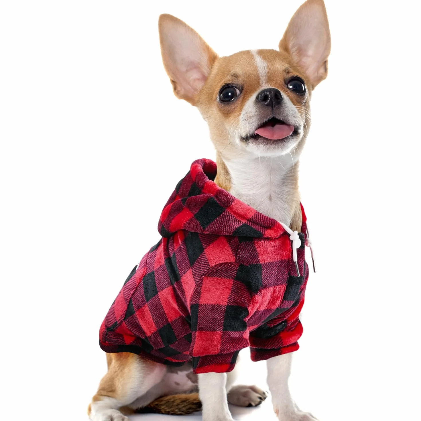 SlowTon Sweat à Capuche pour Petits Chiens, Vêtement en Flanelle avec Passe-Patte et Poche, Pull Chaud pour Chiots et Chatons
