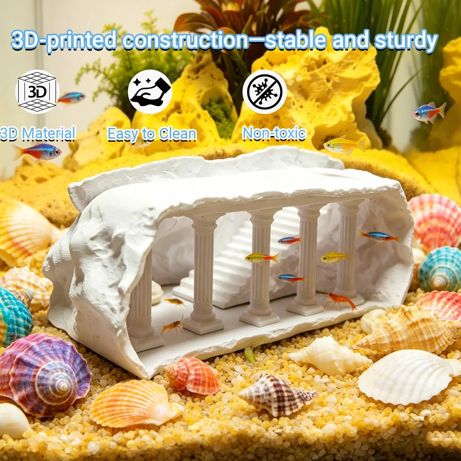 Cachette Aquarium Effet Bois Tunnel Souterrain 3D pour Wels & Crevettes, Grotte Multi-Chambres Décoration Naturelle Eau Douce (S)