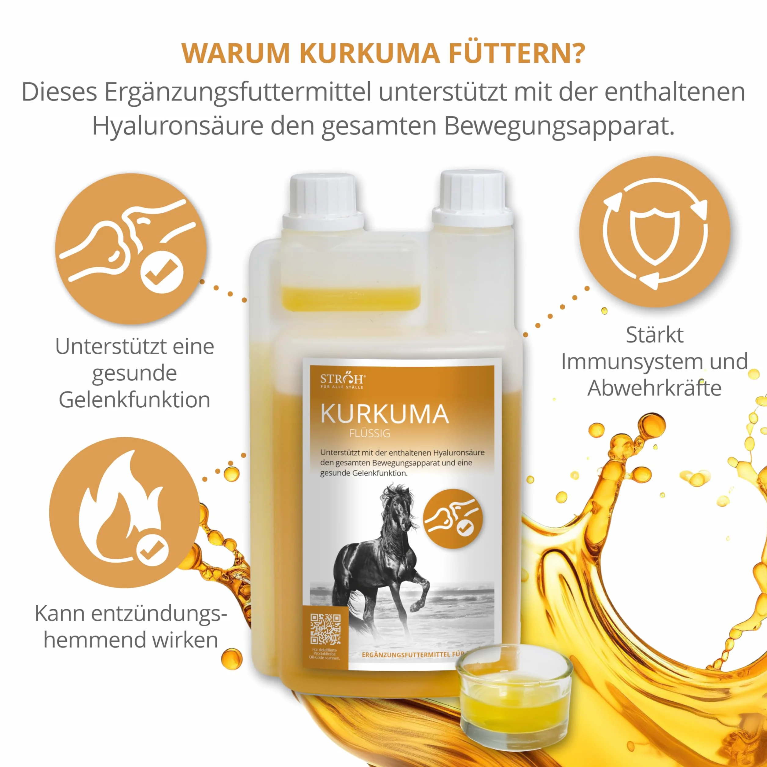 STRÖH Curcuma pour chevaux 1 L - Complément articulaire cartilage ligaments tendons