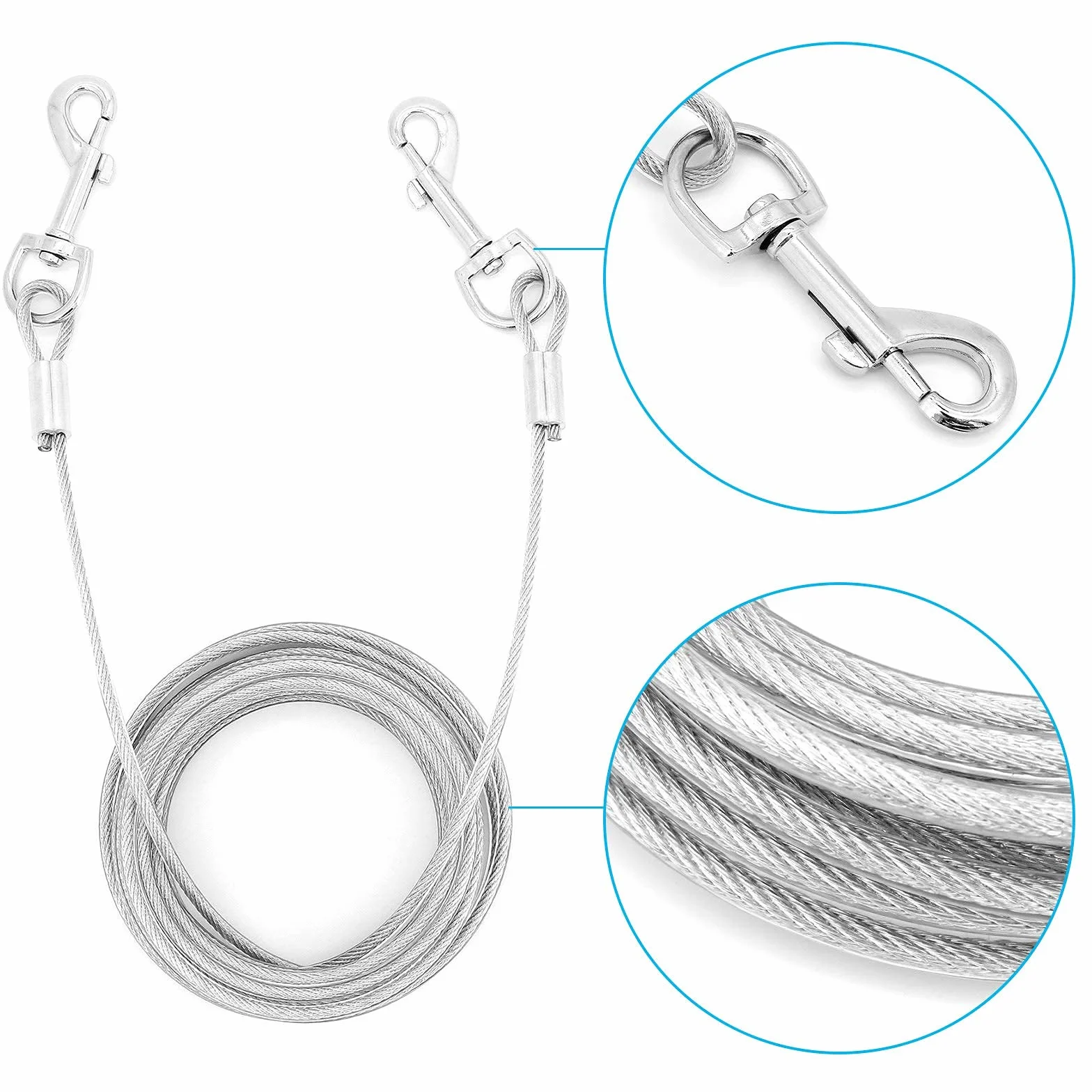 Piquet et câble d'attache pour chien en acier, spirale 40,6 cm, 5 m, extérieur
