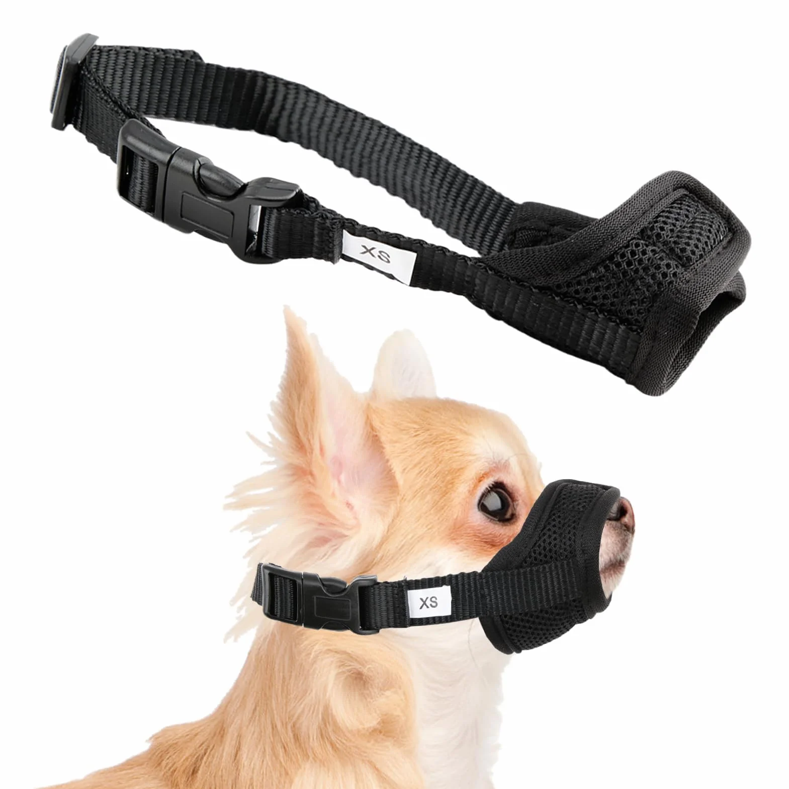 Museliere pour Chiens, Muselière en Nylon Réglable Doux et Respirant, Museliere Anti Aboiement Anti-Morsure Anti-Mastication, Museliere pour Chiens Petit, Moyens Chiens (XS,Noir)