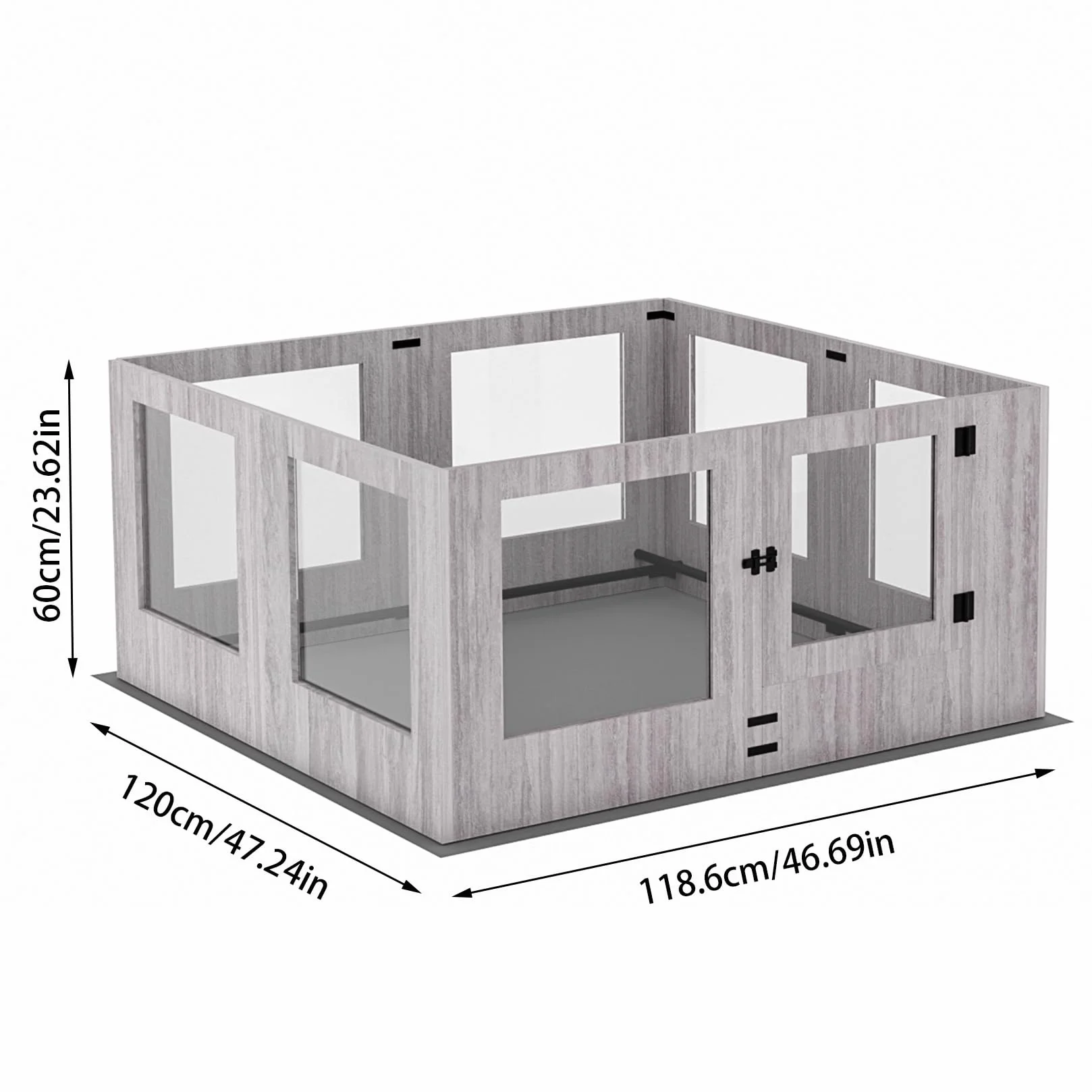 BingoPaw Parc pour Chien Intérieur Carré Enclos Grand avec Porte Verre Trempé Tapis 120x118.6x60cm