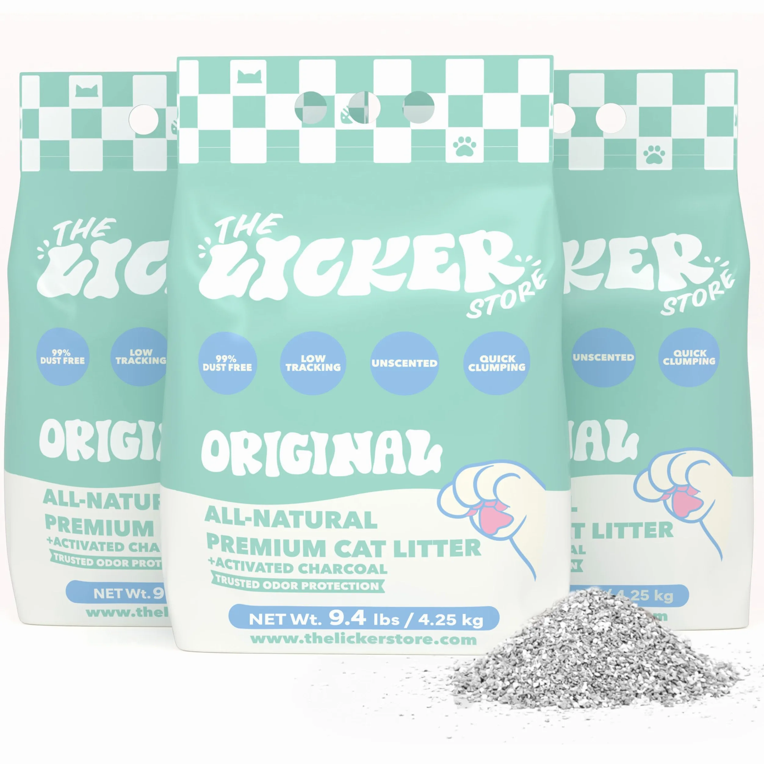 CLR2000B-SET3 Lot de 3 litières agglomérantes Non parfumées en Argile bentonite pour Chat avec Charbon Actif, contrôle Naturel des odeurs, 99% sans poussière, 4,3 kg