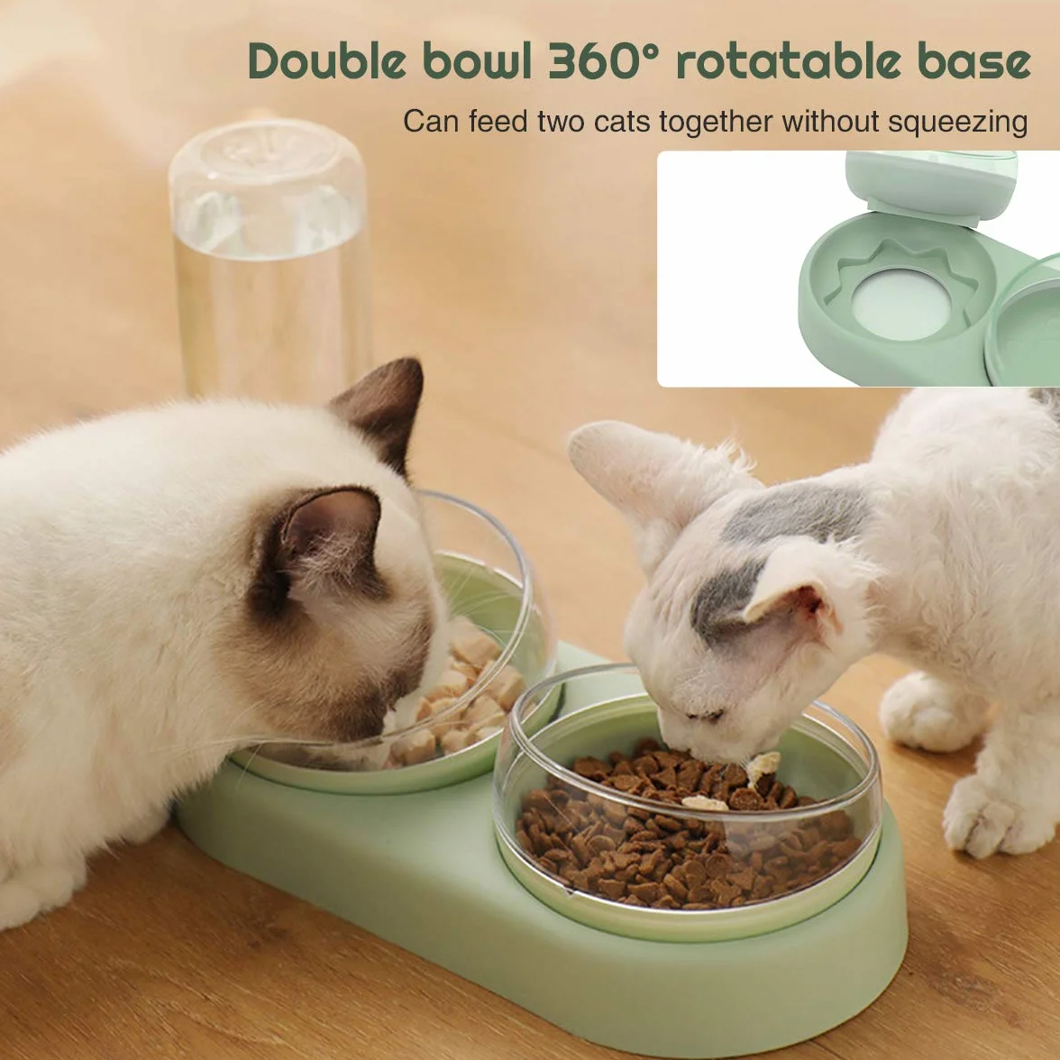 Double Gamelle Chat Surélevée Inclinable 15° Bol Anti-Vomissements 3-en-1 Stockage d'Eau Automatique Vert