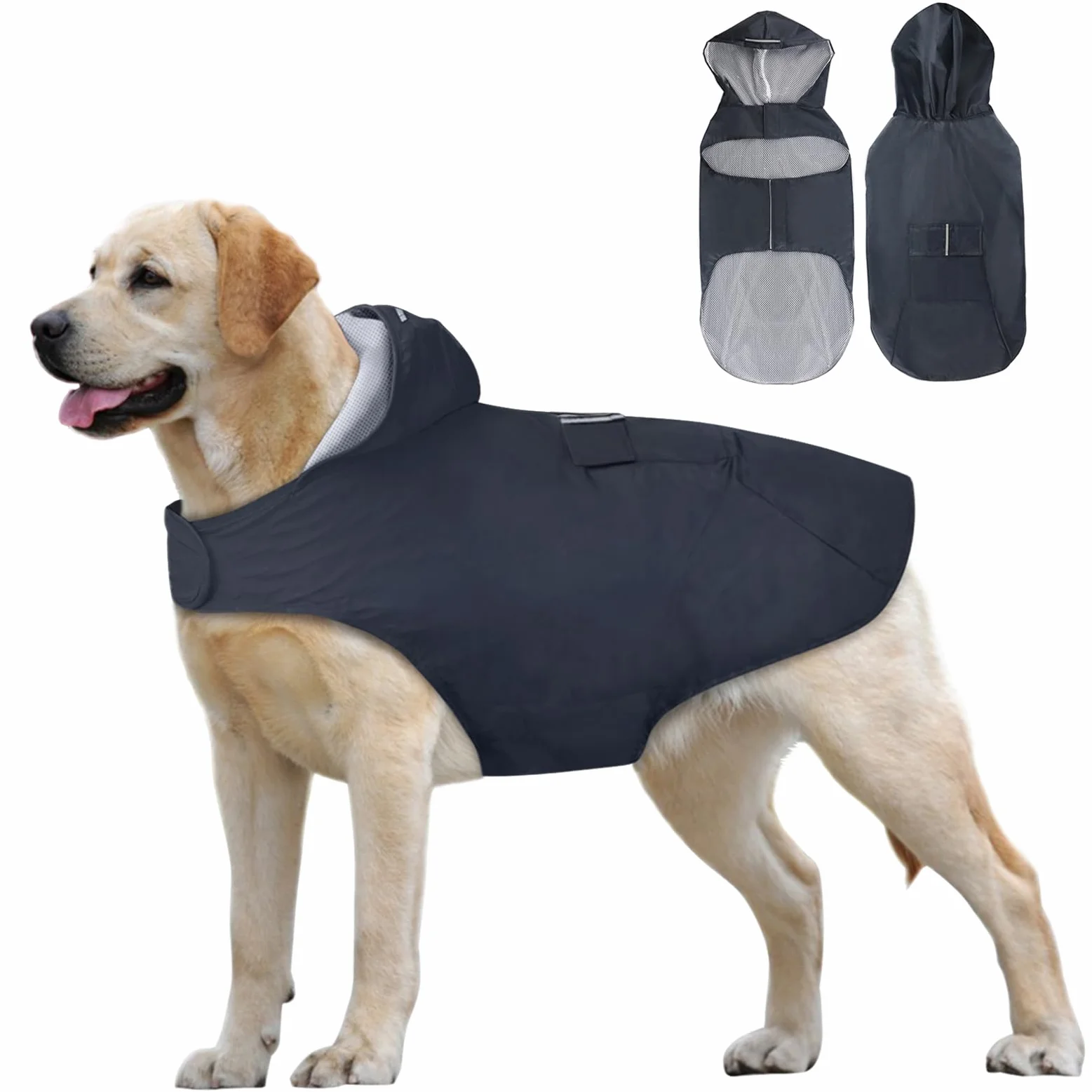 Idepet Manteau imperméable à Capuche pour Chien avec Trou pour Le col, imperméable et réfléchissant pour Chien Taille S, M, L