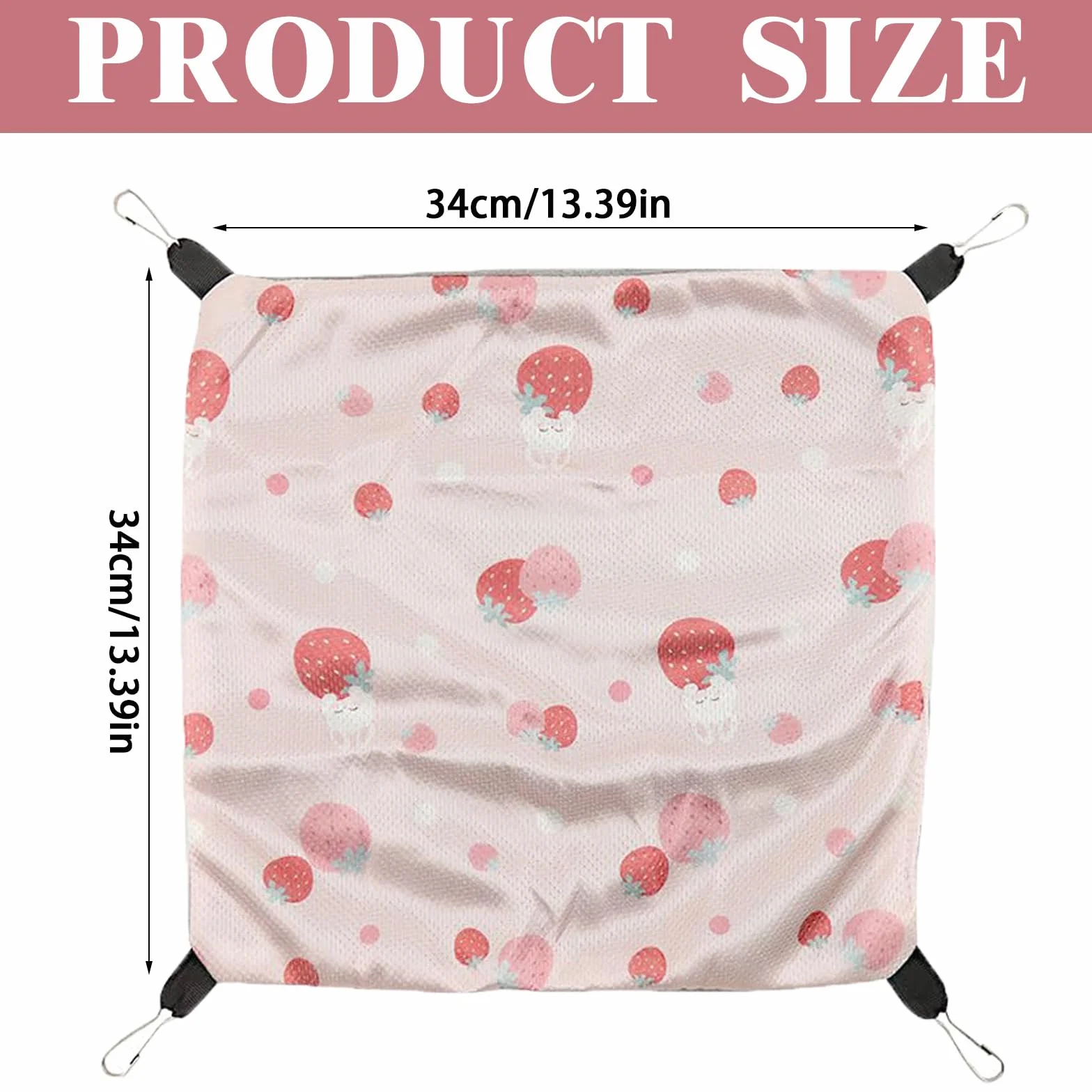 Hamac Cochon d'Inde Avocat Cousu Main 34CM x 34CM Cage Furet Réglable Librement pour Repos Jeu Sieste Cabane Lapin Conception Antidérapante pour Lapin Hamster Cochon d'Inde (Fraise Rose)