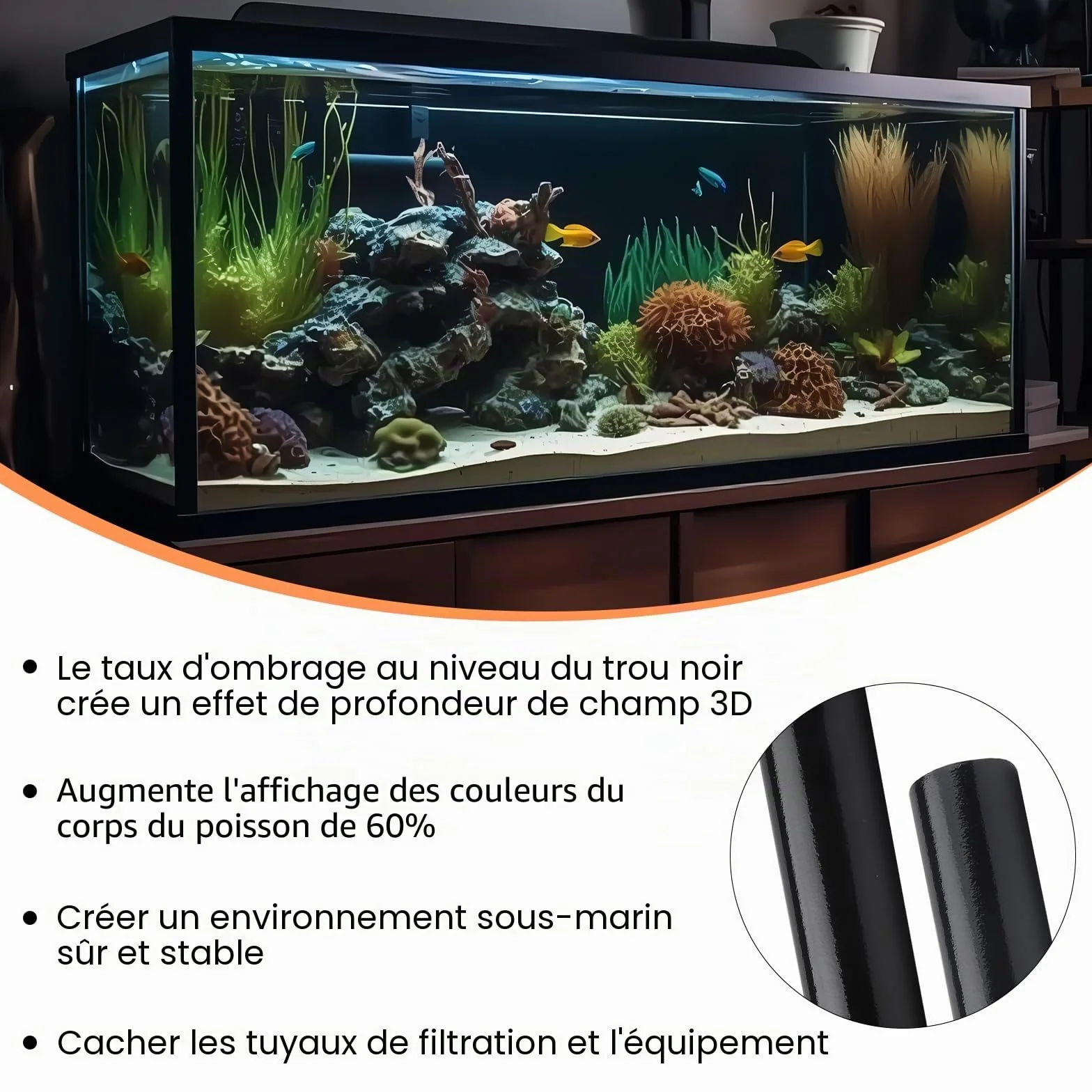Fond d'aquarium noir 40 x 200 cm adhésif statique pour aquarium