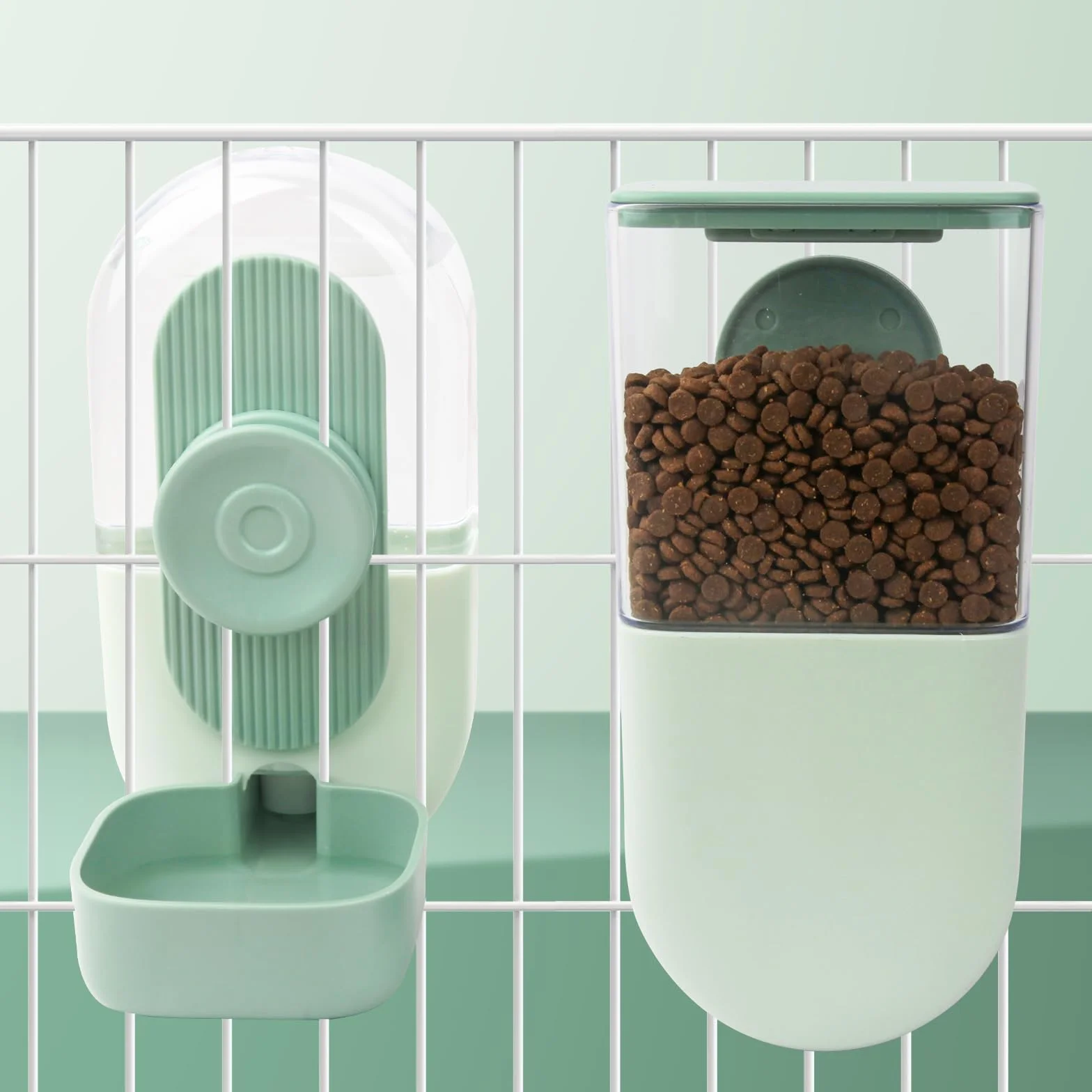Distributeur Automatique de Nourriture à Suspendre pour Animaux - Mangeoire Eau pour Cage Chiot, Lapin, Cobaye, Furet, Chat, Chinchilla (vert)