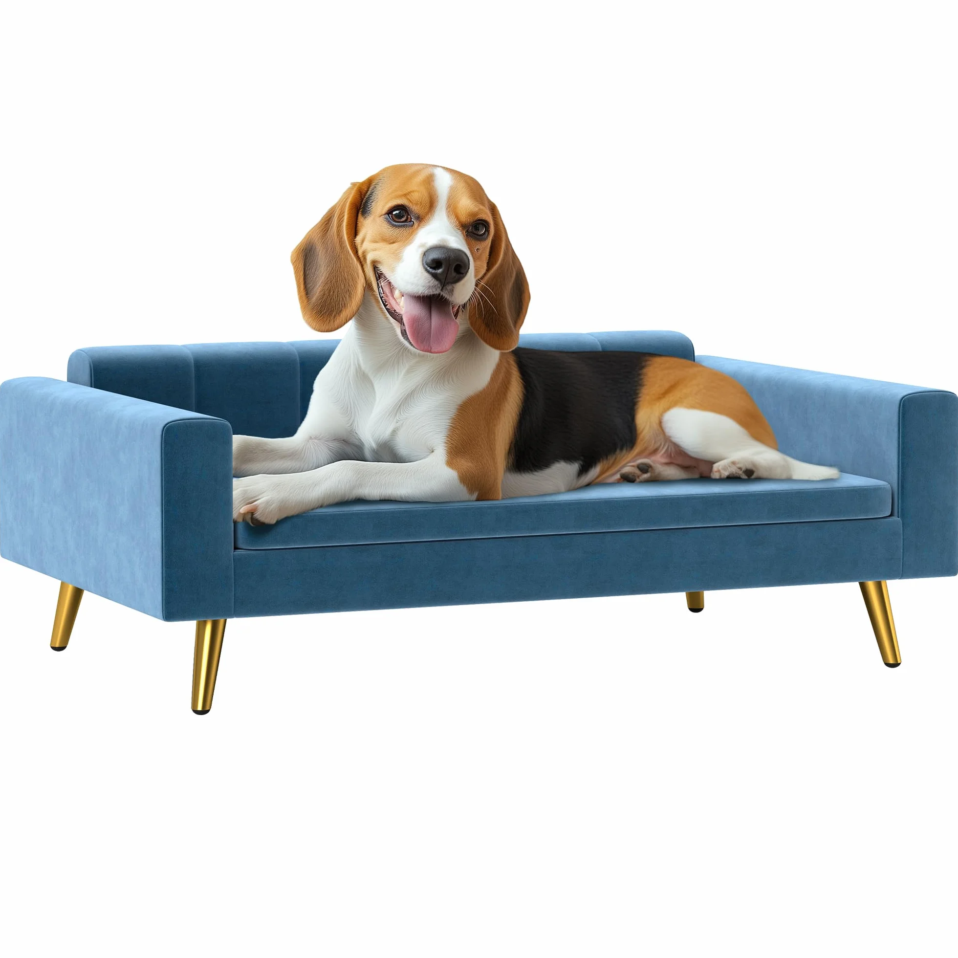 PawHut Canapé Chien 94 x 59,5 x 31,5 cm Bleu Velours Soyeux Pieds Acier Inoxydable