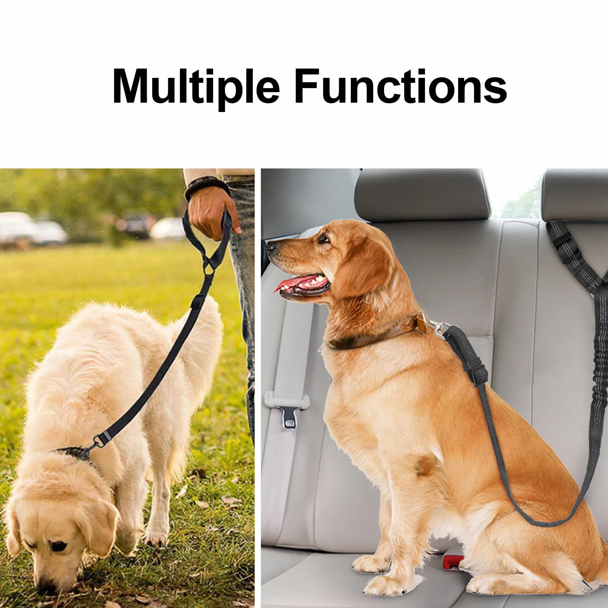 Ceinture de sécurité de voiture pour chien – Harnais de voiture réglable pour animal domestique, retenue rembourrée pour chien, laisse élastique en nylon durable (noir)