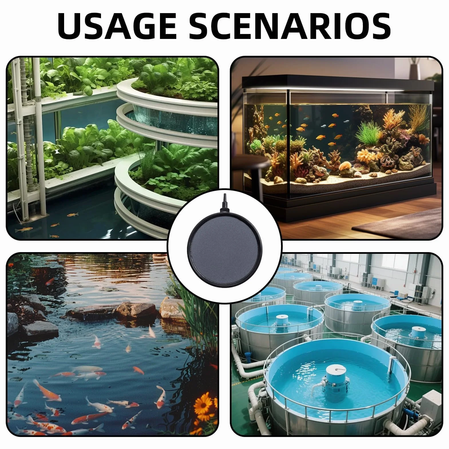 Pierre à Air pour étangs 10 cm Bulleur Aquarium Grand Disque Tuyau 4 mm / 8 mm avec Ventouses