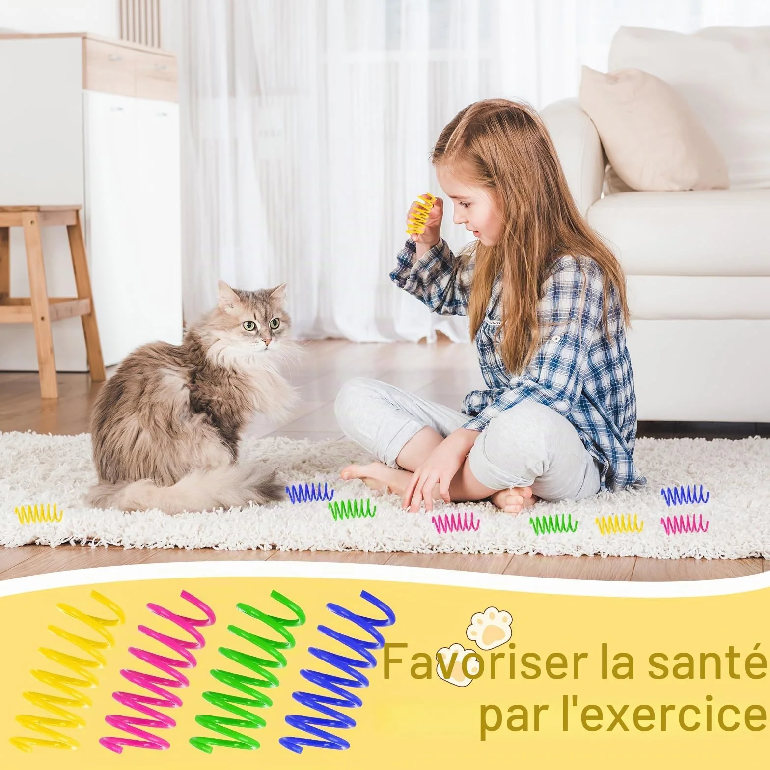 80 Pièces Ressort Chat Jouet avec Plumes en Spirale, Jouet Sautant pour Chats