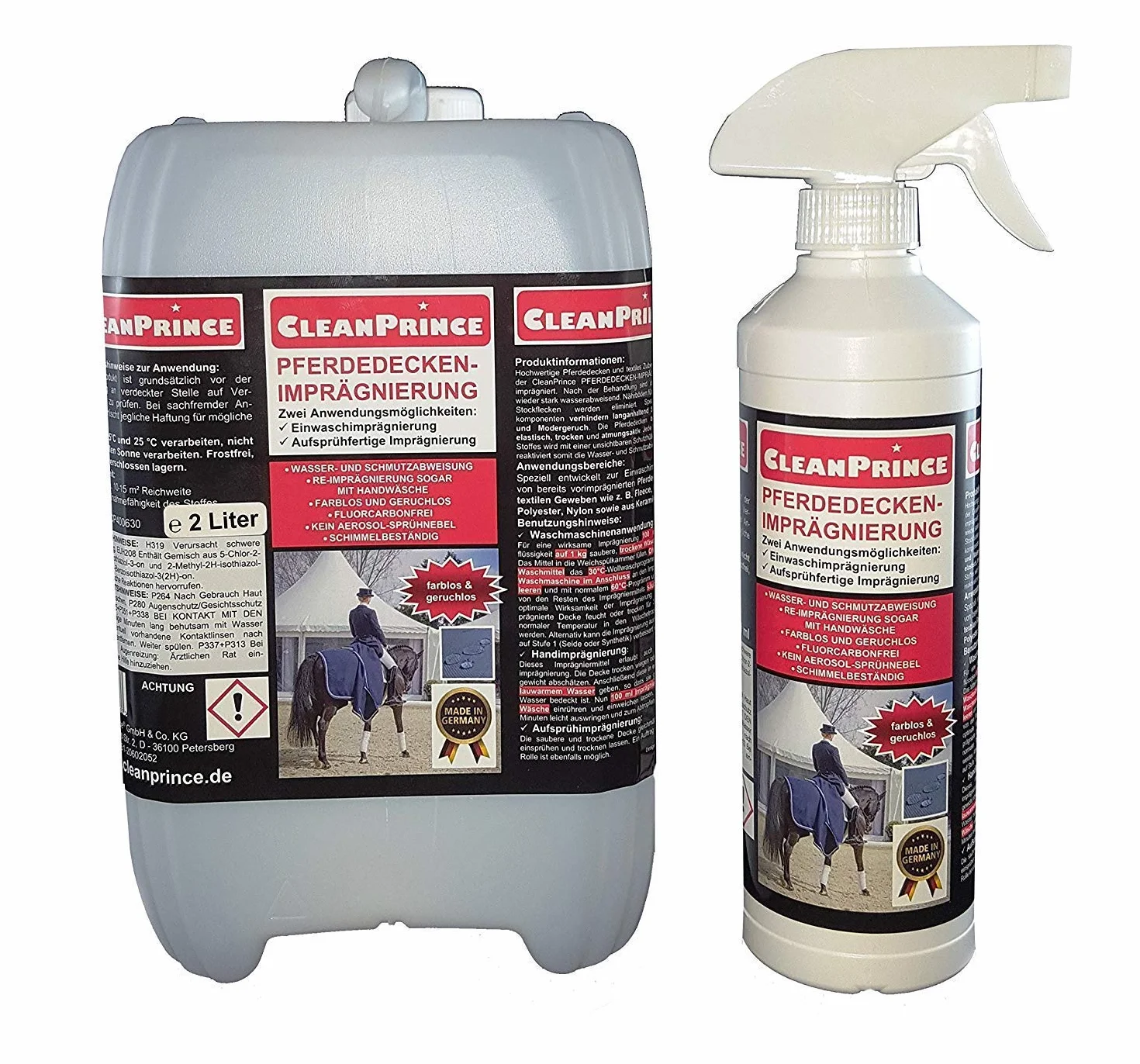 2,5 Litre cleanprince Pferdedeckenimprägnierung Couverture Cheval Imprégnation Intempéries Imprägnieren Protection contre les Taches