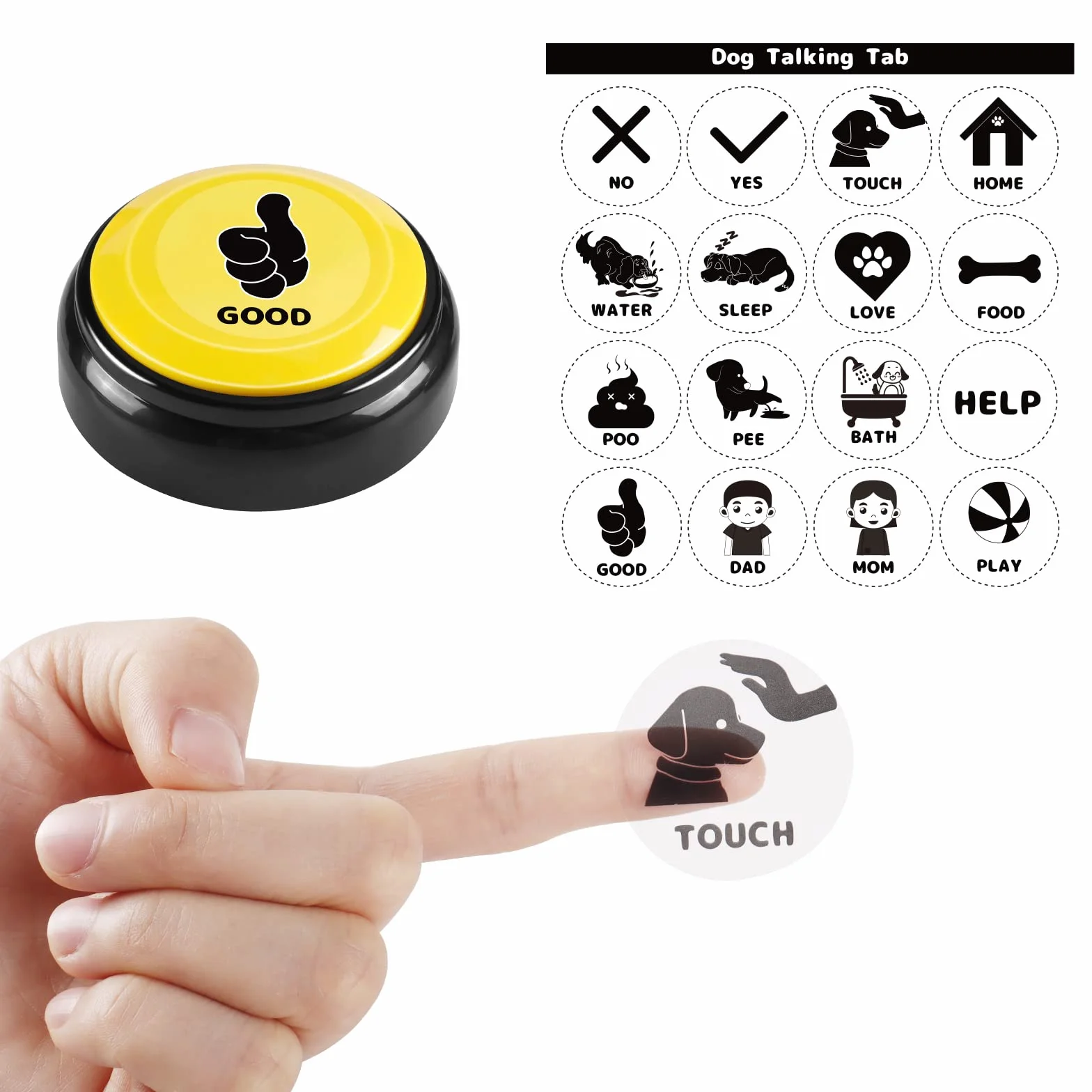BEAN LIEVE Lot de 4 Boutons enregistrables pour Chien pour la Communication et l'entraînement, Buzzer de Commande pour Animaux de Compagnie avec 16 Autocollants gratuits