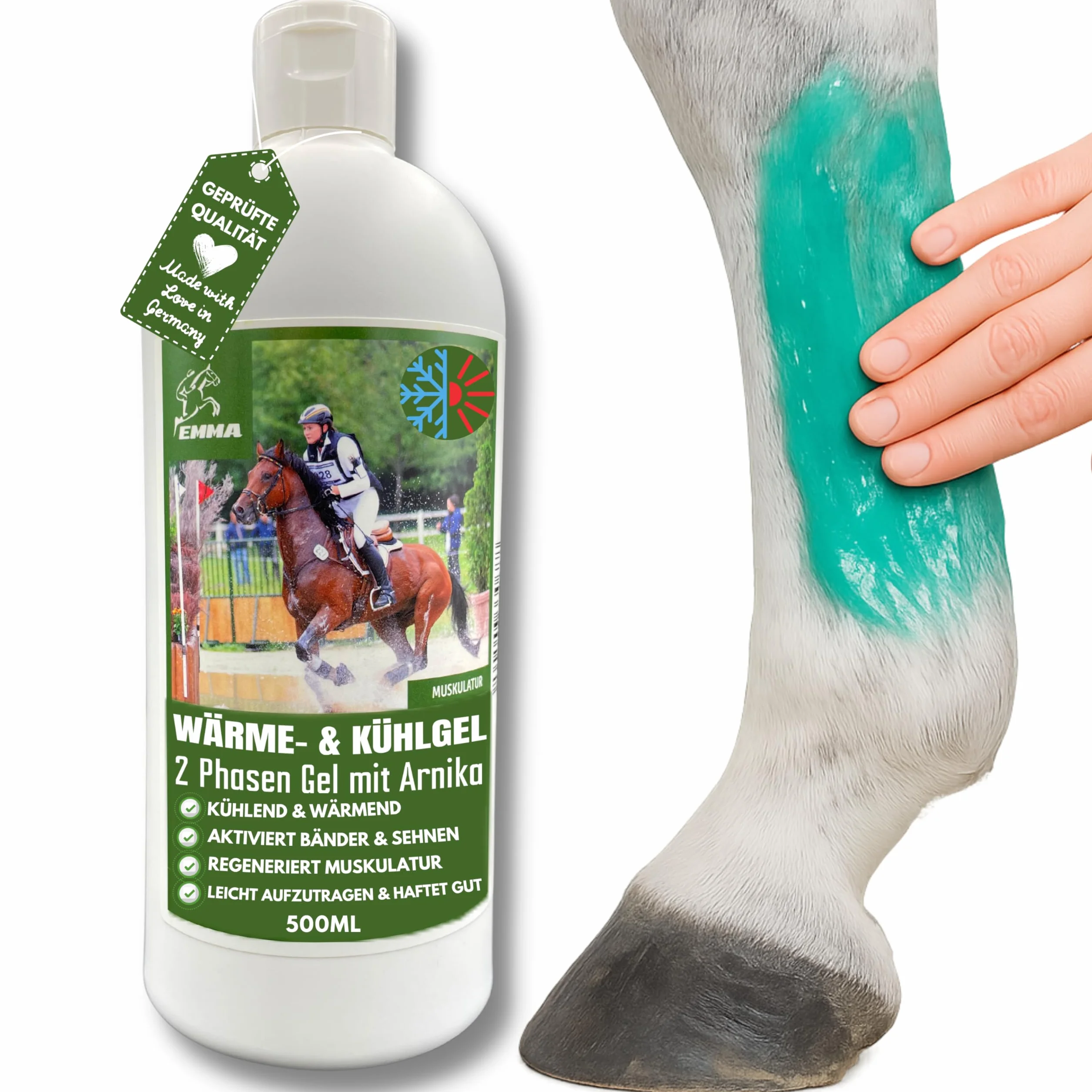 Baume de cheval rafraîchissant 500ml Gel à l'arnica Gel extra fort I Horse Balm Tendons, ligaments & muscles I Pommade pour chevaux à l'arnica Crème Gel de massage pour les muscles pour cheval chien