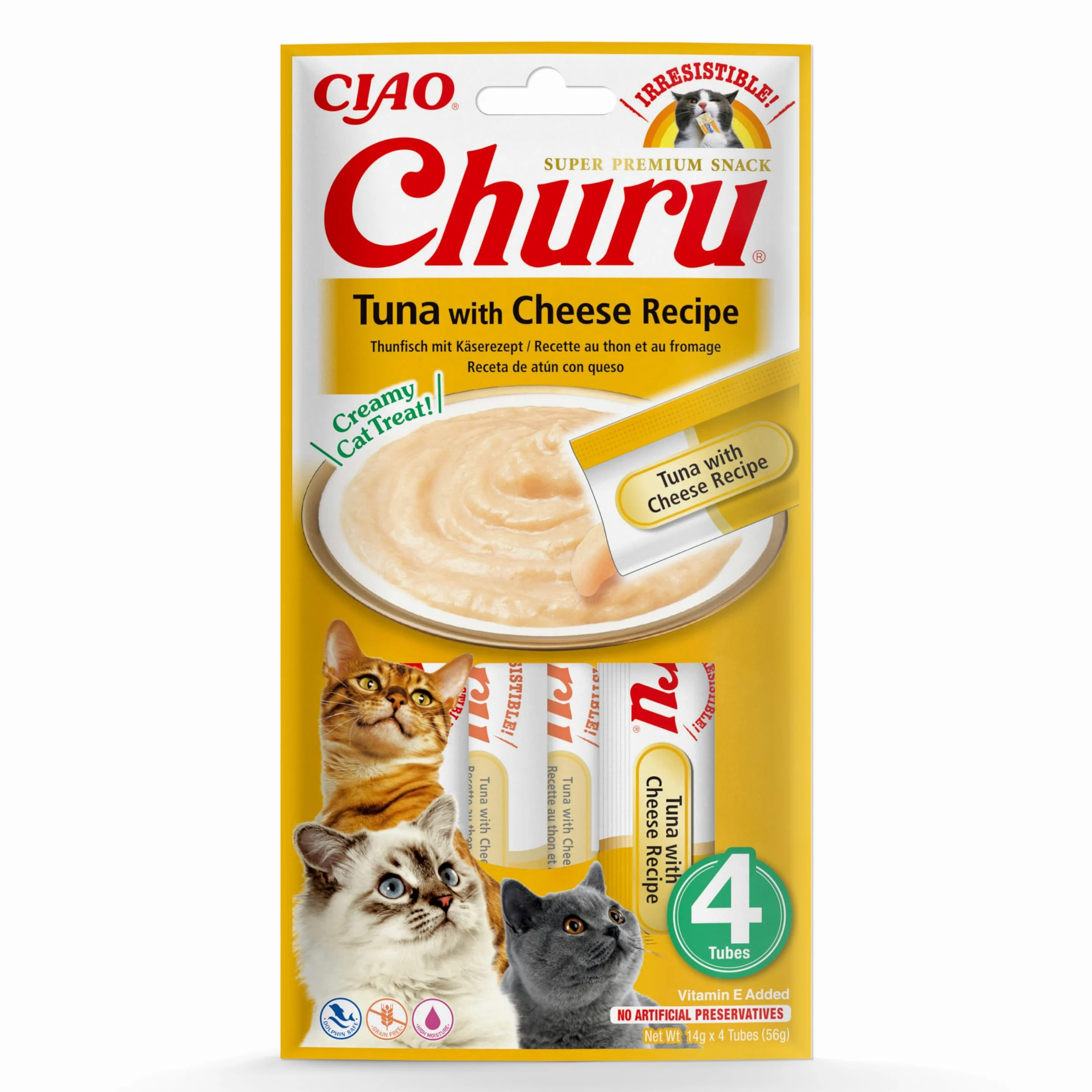Ciao Churu Sticks by INABA Cat Treat - Tuna & Cheese Flavour 12 Pack (48 x 14g) / Soft & Creamy Cat Treat, Delicious & Healthy Snack, Squeezable Purée Food Topper, Pill Assist, Natural, Grain Free