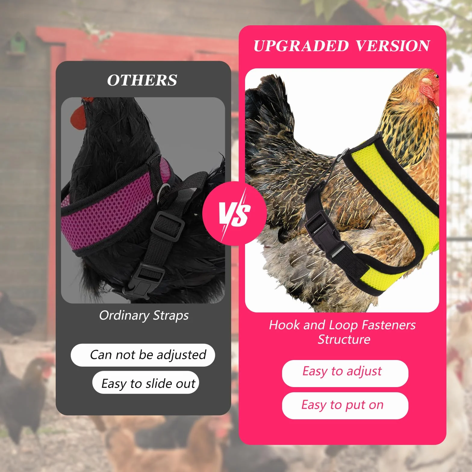 Harnais et laisse réglables en nylon pour poules canards oies petits animaux (rose, M)