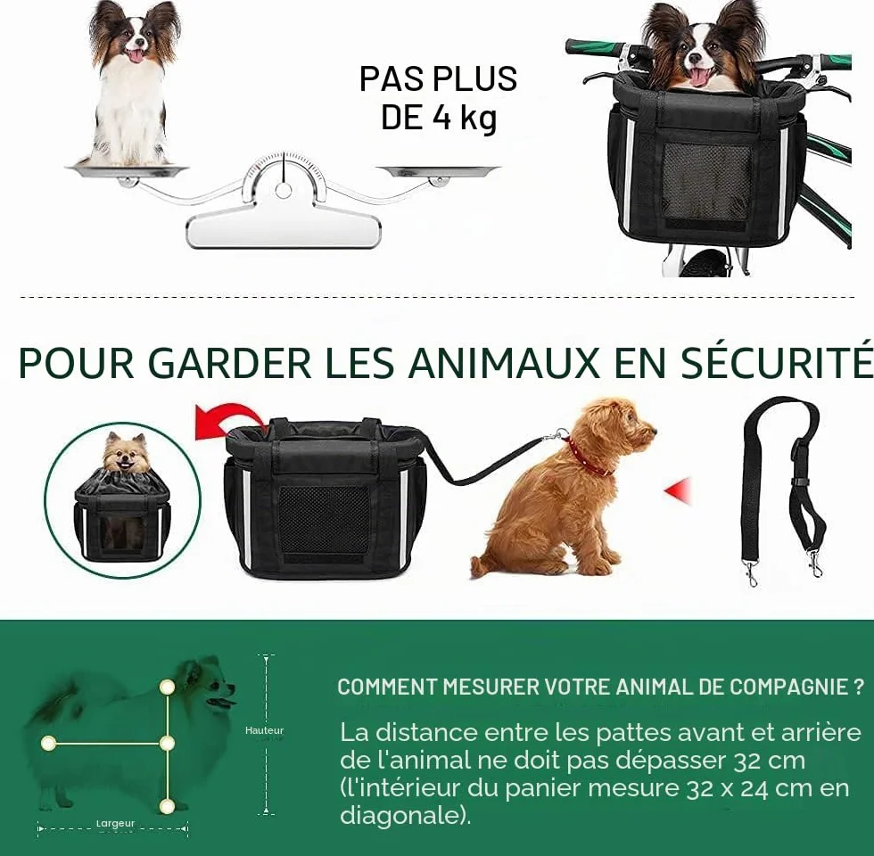 ANZOME Panier avant pour chien vélo amovible avec ceinture de sécurité