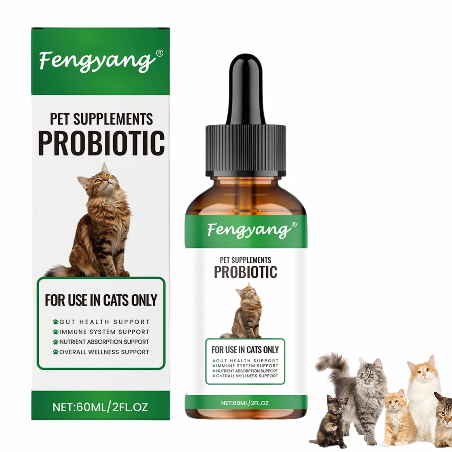 Fengyang Gouttes Probiotiques pour Chats, Constipation Reltf, Soulagement Doux, Digestion Saine