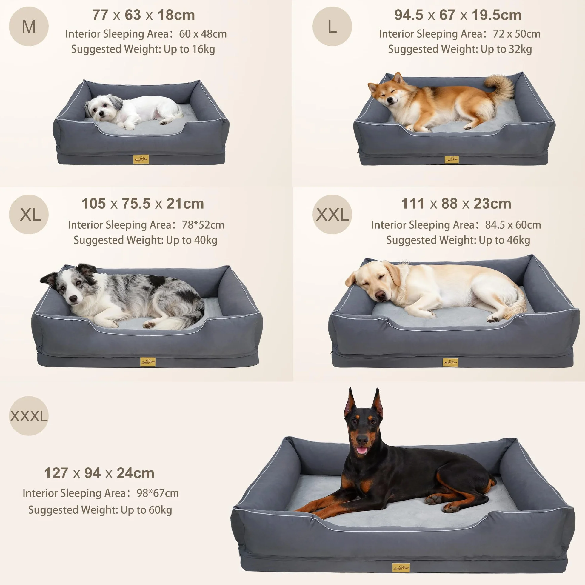 Panier Orthopédique pour Chien 77x63x18cm Coussin Déhoussable Lavable Mémoire de Forme Anti-dérapant Gris