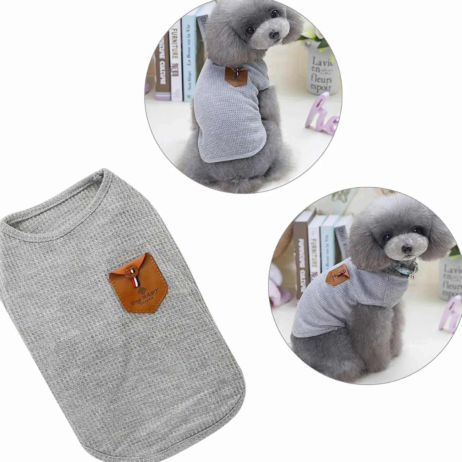 T-shirt Minimalist Pour Chien et Chat, Coton, Paquet de 2, Gris et Bleu