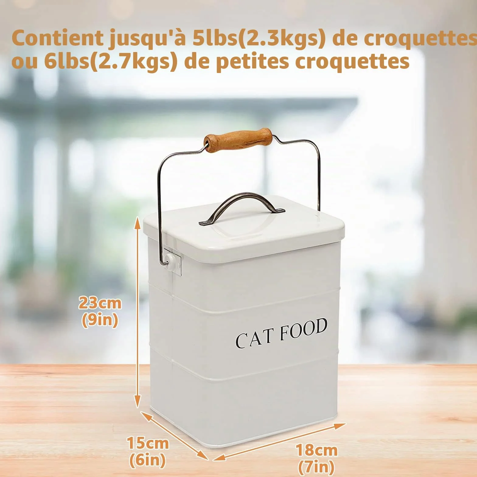 Geyecete Boîtes de Rangement Nourriture Animaux hermétiques Acier Carbone 6L Blanc