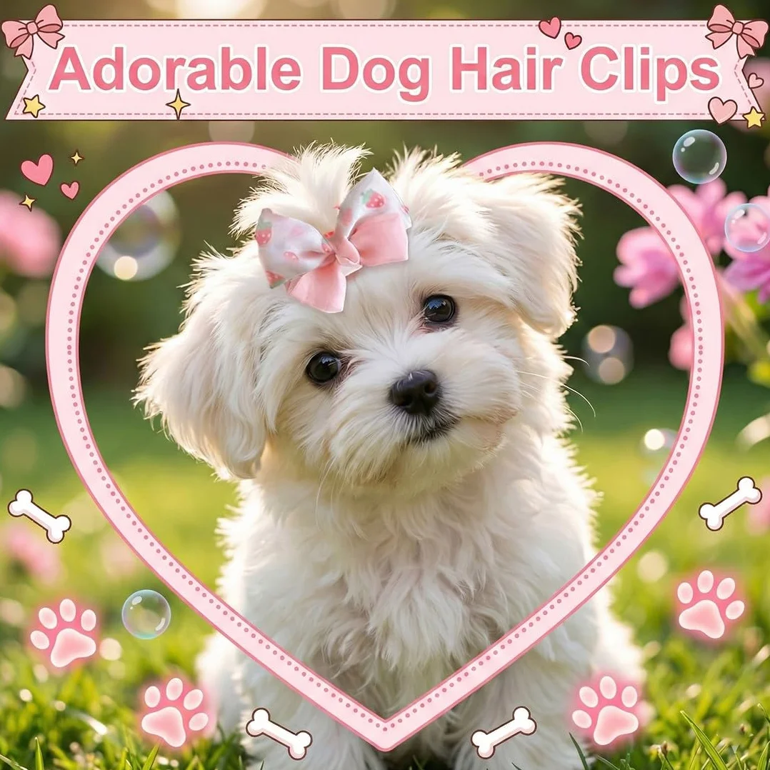 Barrettes pour Chiens, Pinces à Cheveux Rose, Accessoires de Toilettage Bowknot pour Petit Chien