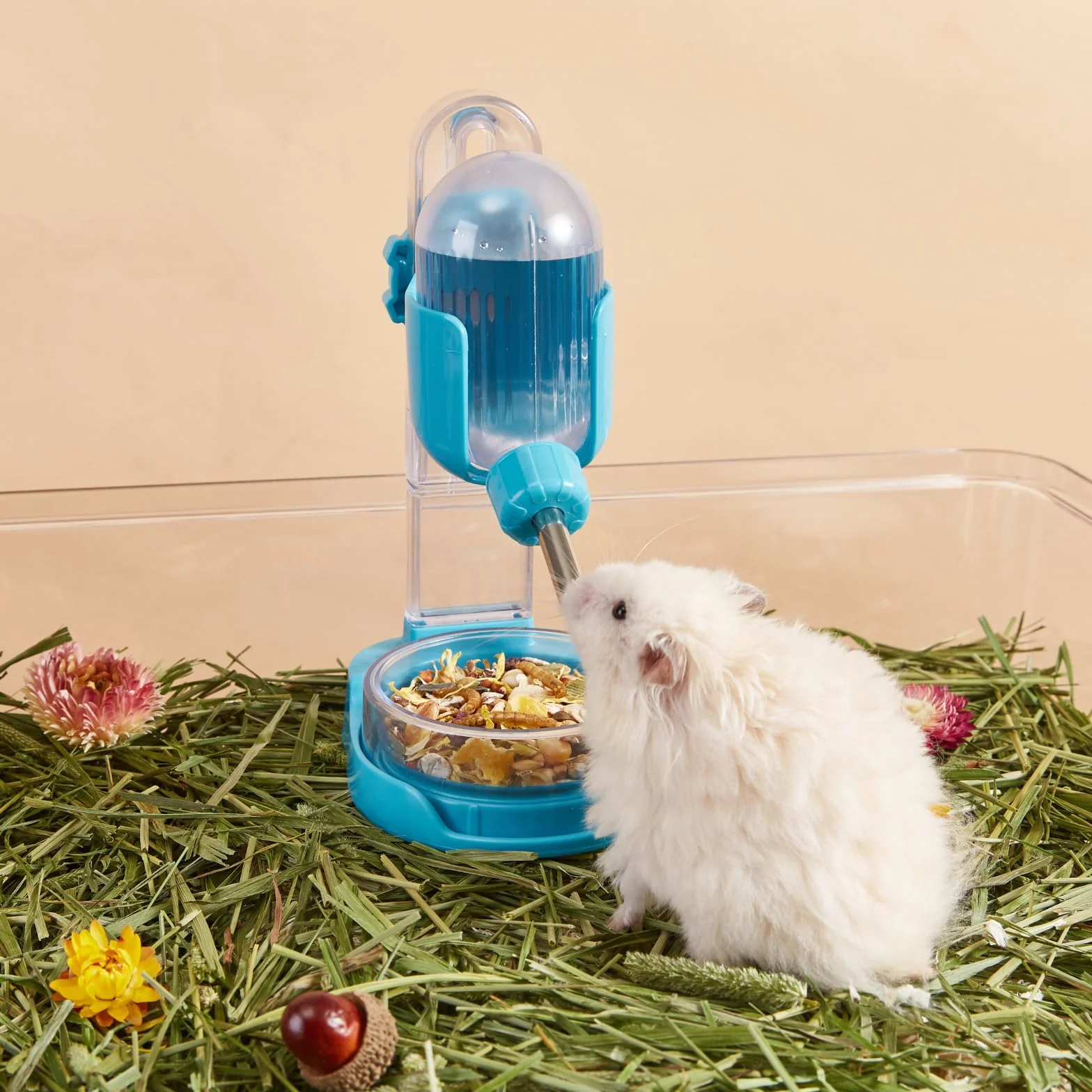 Bouteille d'eau pour Hamster 100 ML avec Support et Bol de Nourriture, Bleu