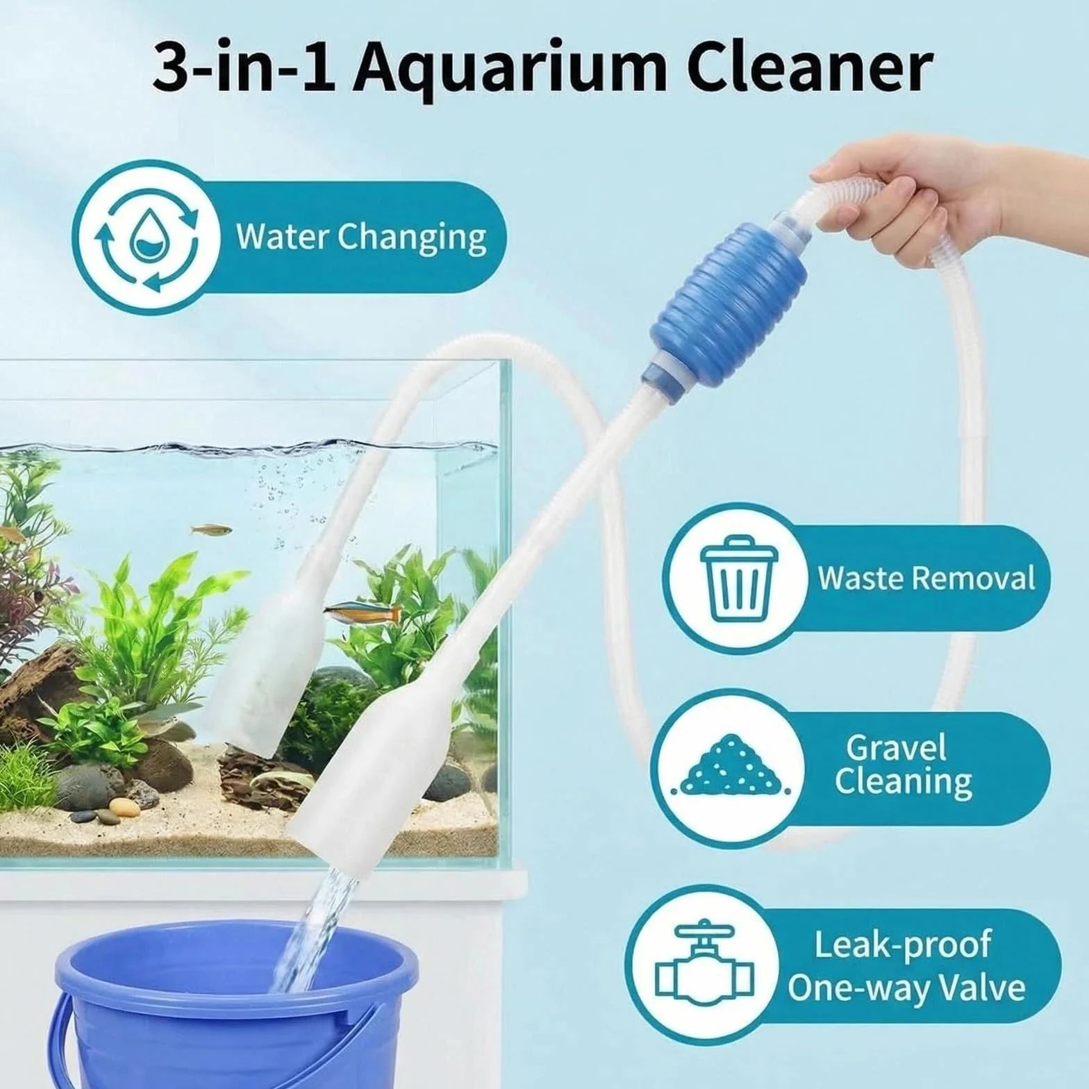 Nettoyeur d'Aquarium - Kit Pompe avec Siphon et Filtre à Gravier