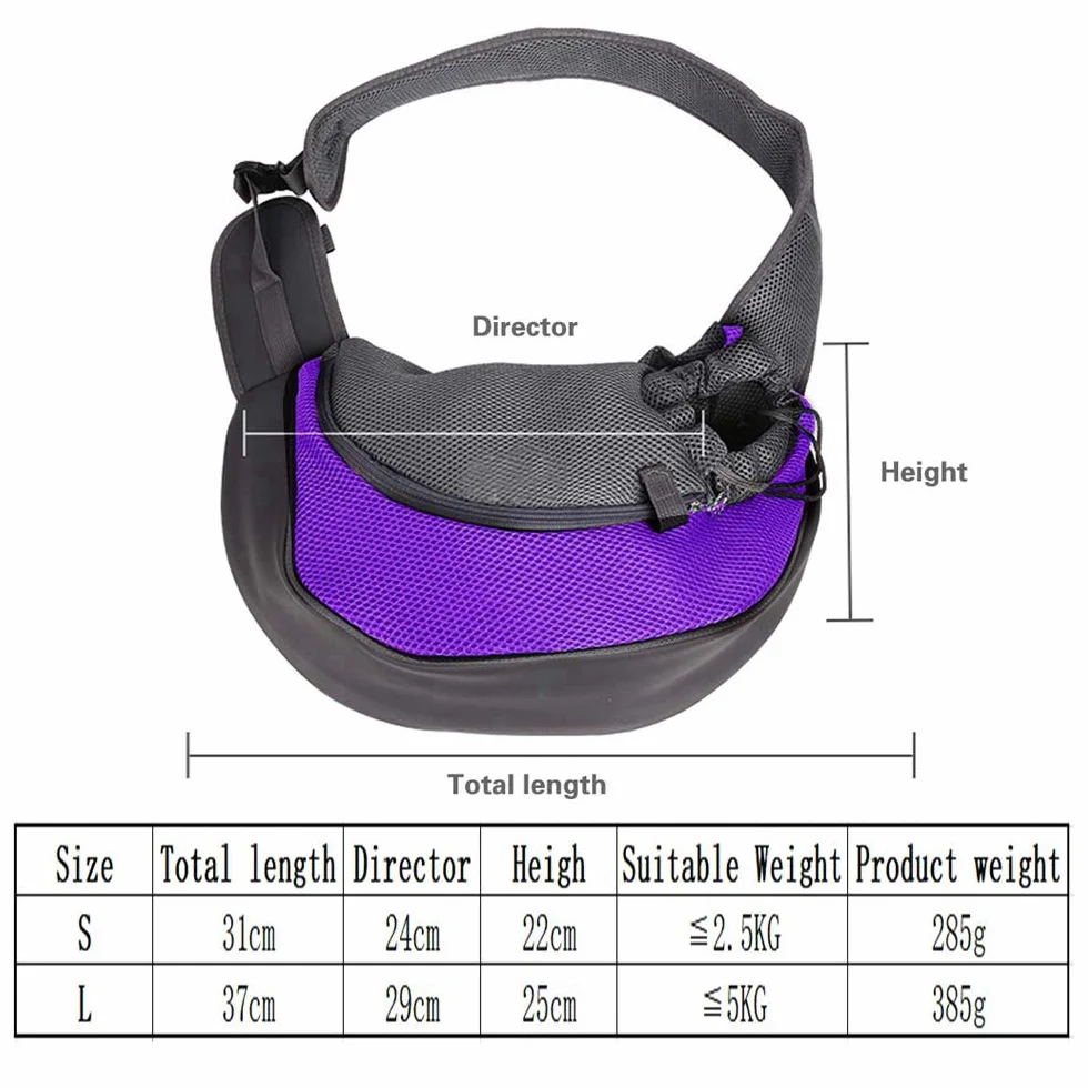 Sac de transport pour animal domestique, bandoulière mains libres chien chat avec sangle réglable et fermeture éclair