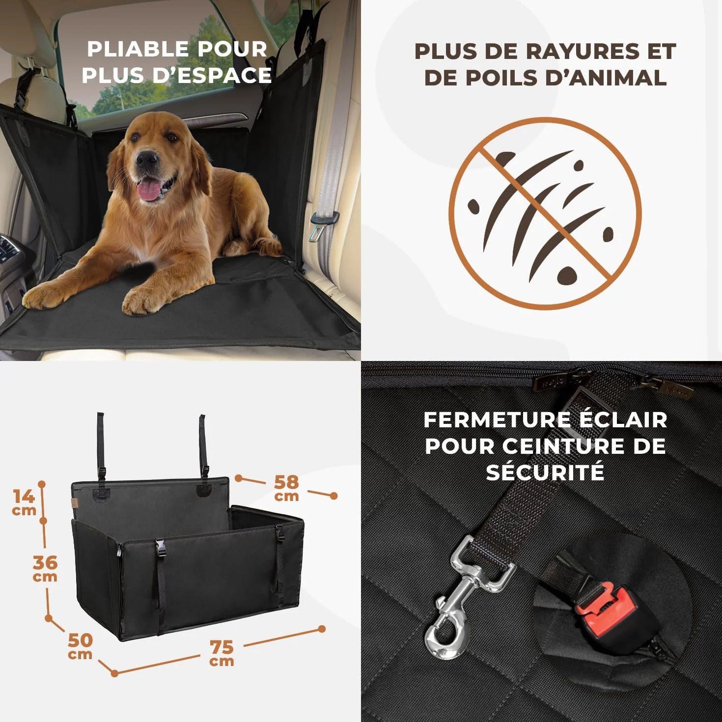 Siège Auto Chien Extra Stable et Waterproof – Siège de Voiture Renforcé avec 4 Sangles de Fixation – Jusqu’à 26 kg pour Chiens de Grande Taille