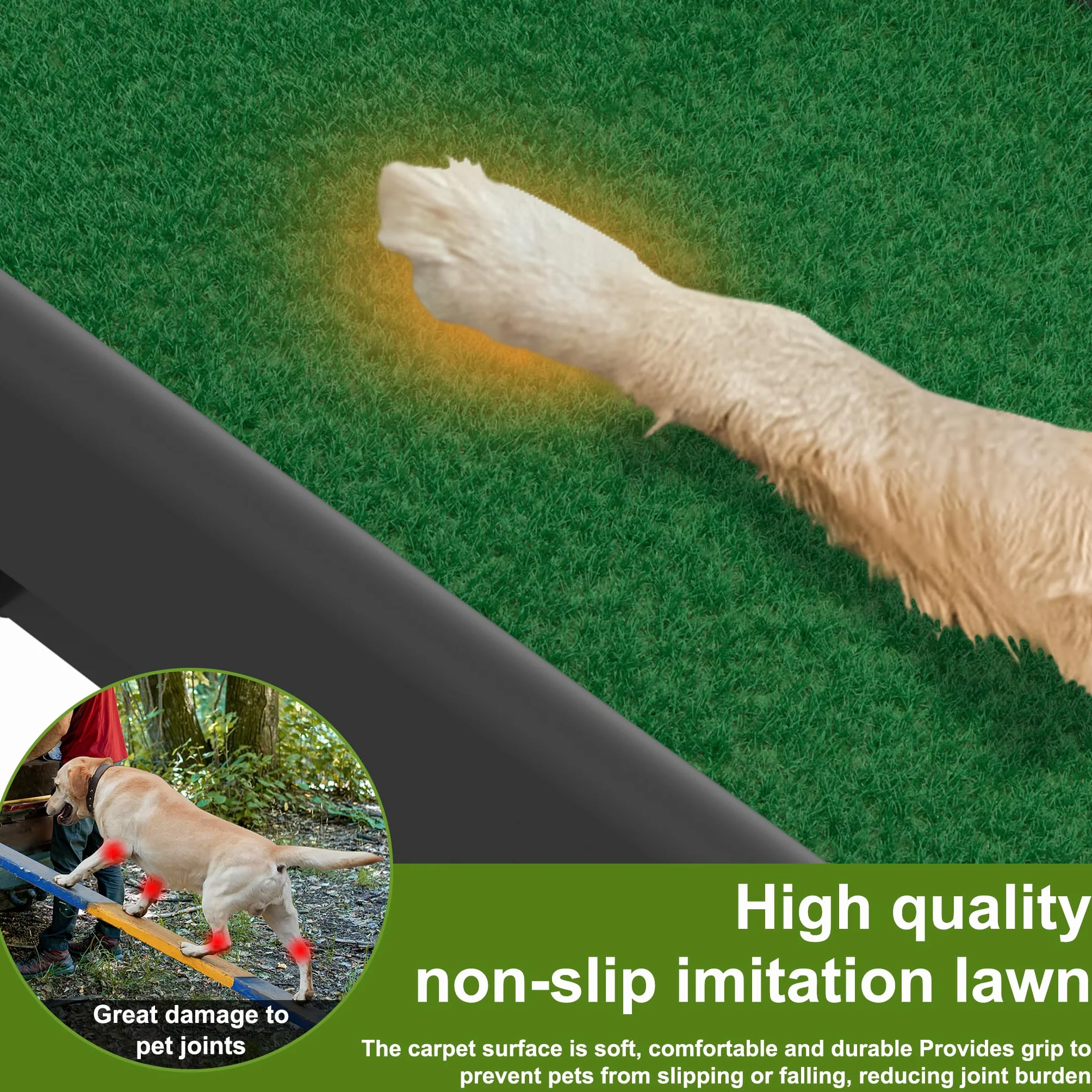 FIVMEN Rampe de voiture pliable pour chien - Antidérapant - Jusqu'à 90 kg - 156 x 40 cm - Pour SUV, grands petits animaux, avec pelouse