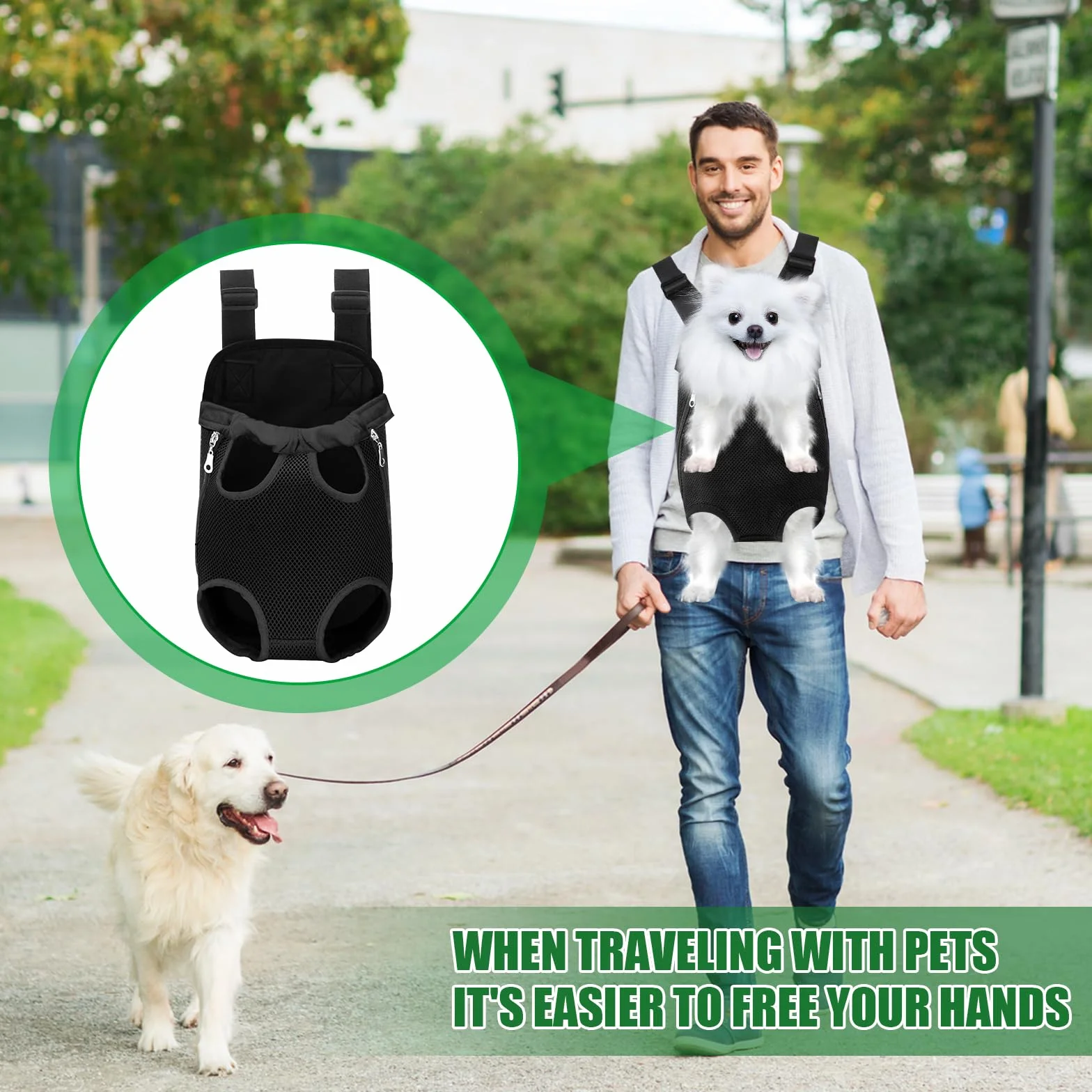 Sac Transport Chien Toile Respirante Trous Fixation Membres Petits Animaux 2,5-3,5 KG Noir