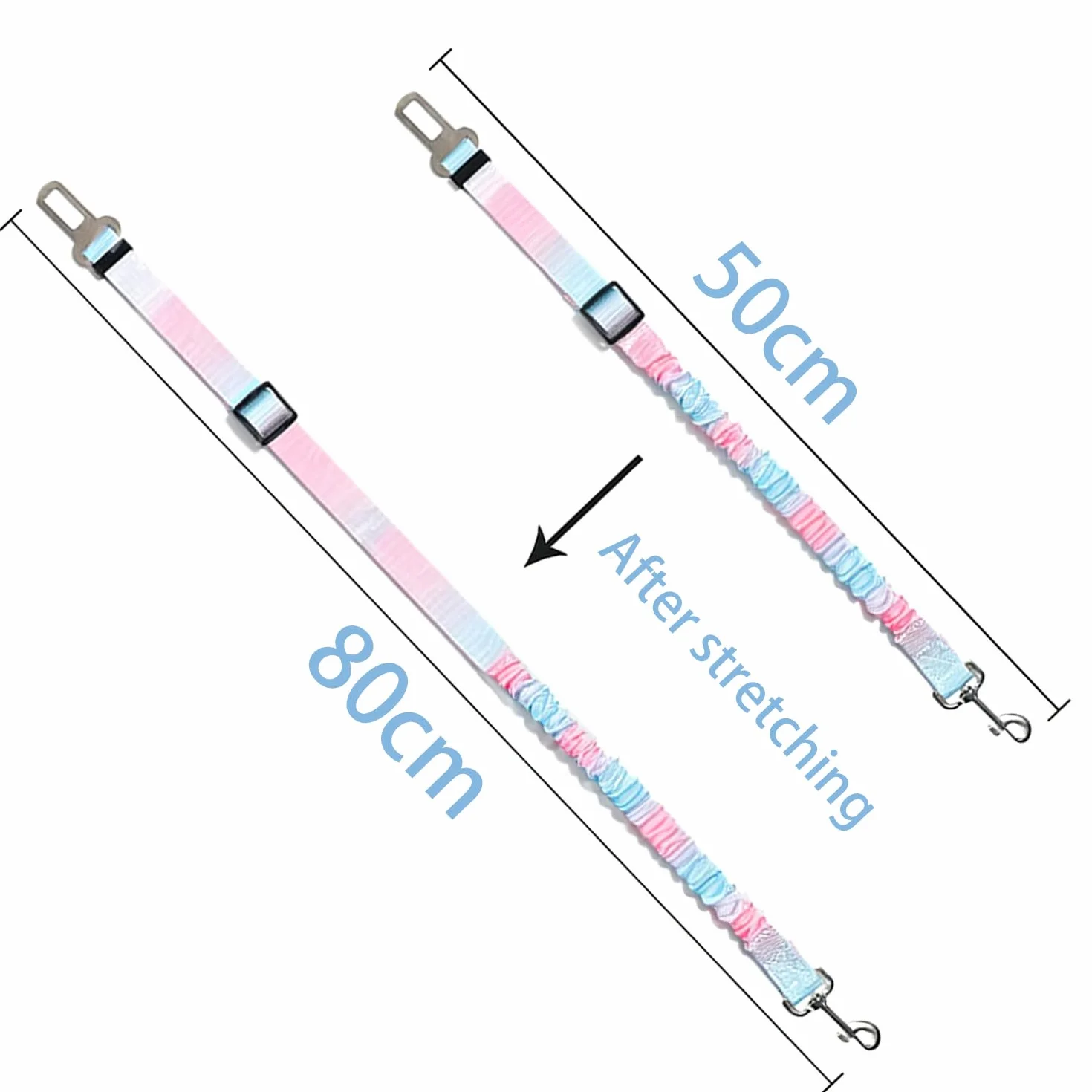 Réglable Ceinture Securite Chien Voiture - 1 Pièce, Bleu Rose Dégradé, Elastique Attache Chiens Voitures, Adaptée à Tous Les Types d'animaux et de Modèles de Véhicules
