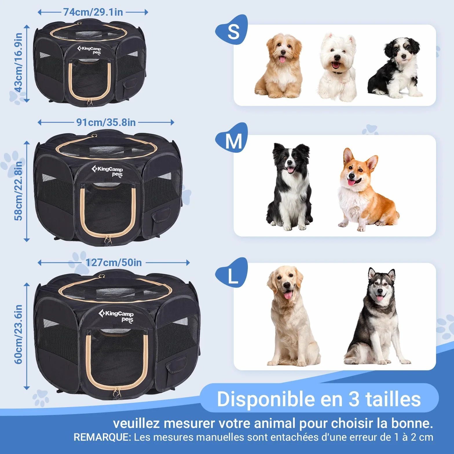 KingCamp Parc Pliable pour Chien Chat Chaton Enclos Respirant Oxford Résistant à l'Eau Portable avec Sac de Transport