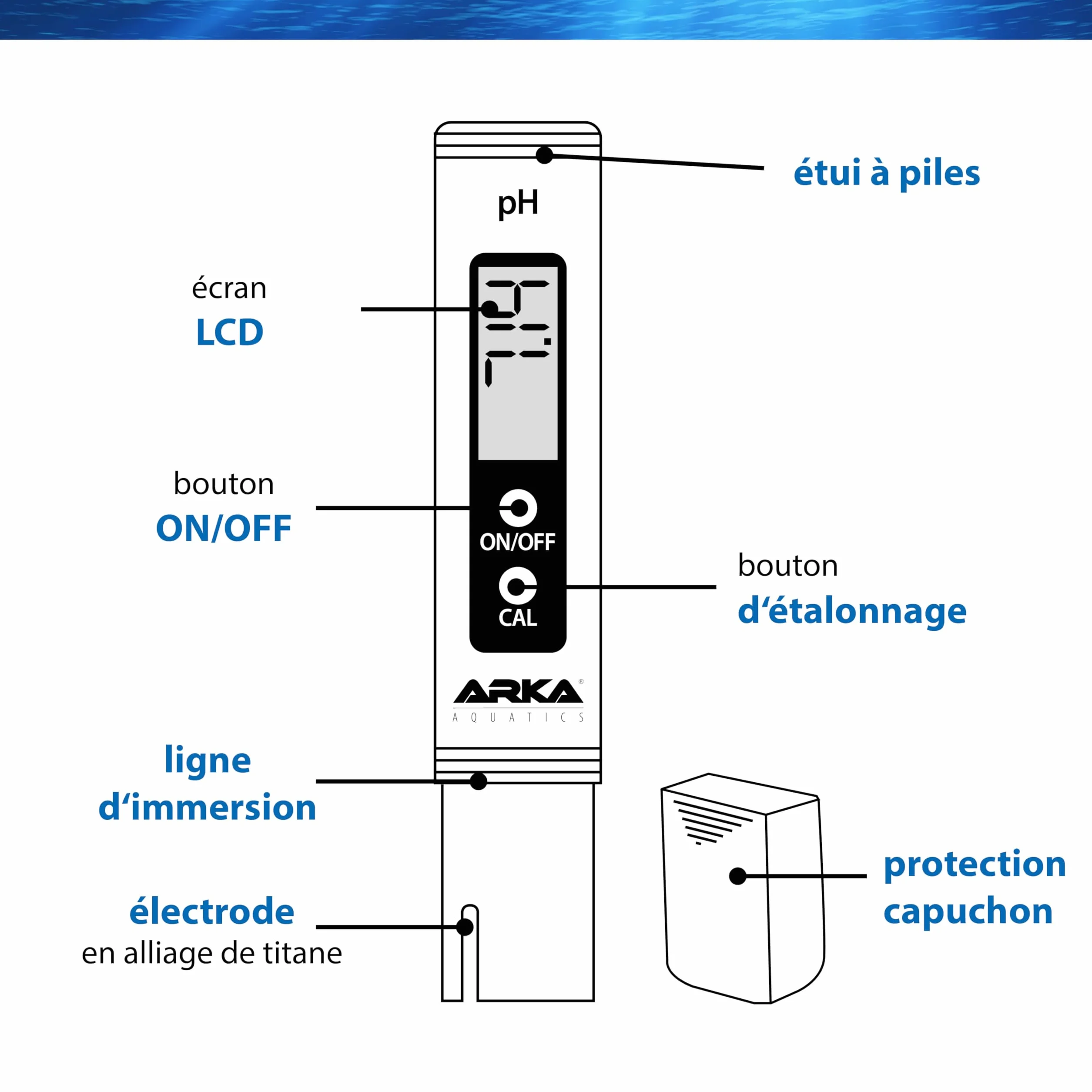 ARKA Testeur pH Digital myAQUA pH-Mètre précis 0.00–14.00 calibré en Usine avec Poudre d’étalonnage pour Aquarium Piscine