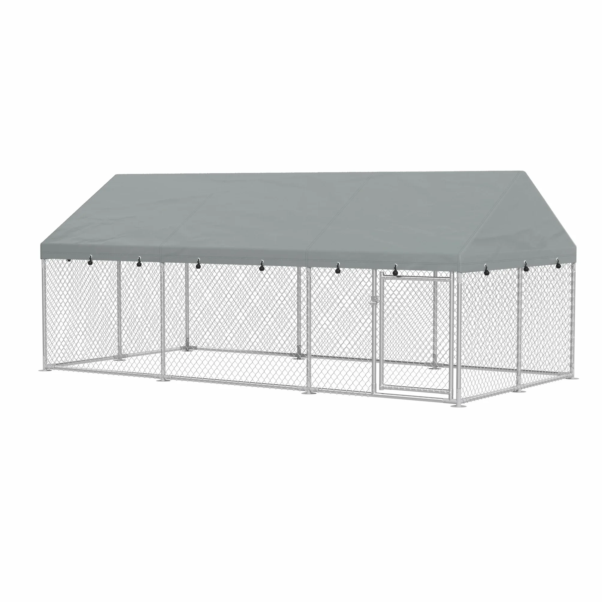 FIVMEN Enclos pour chien 400x200x165 cm acier galvanisé protection solaire toit porte verrouillable extérieur