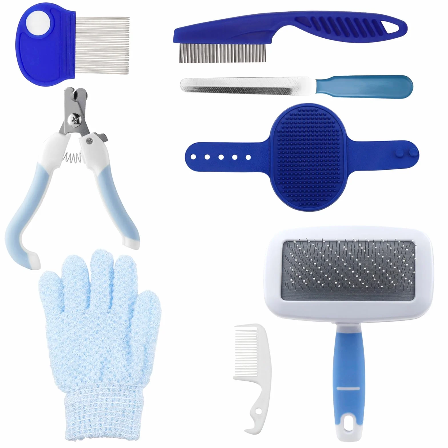 Kit toilettage lapin 8 pièces Tondeuse Coupe-ongles Lime Massage Gant bain Peigne puces chat chiot