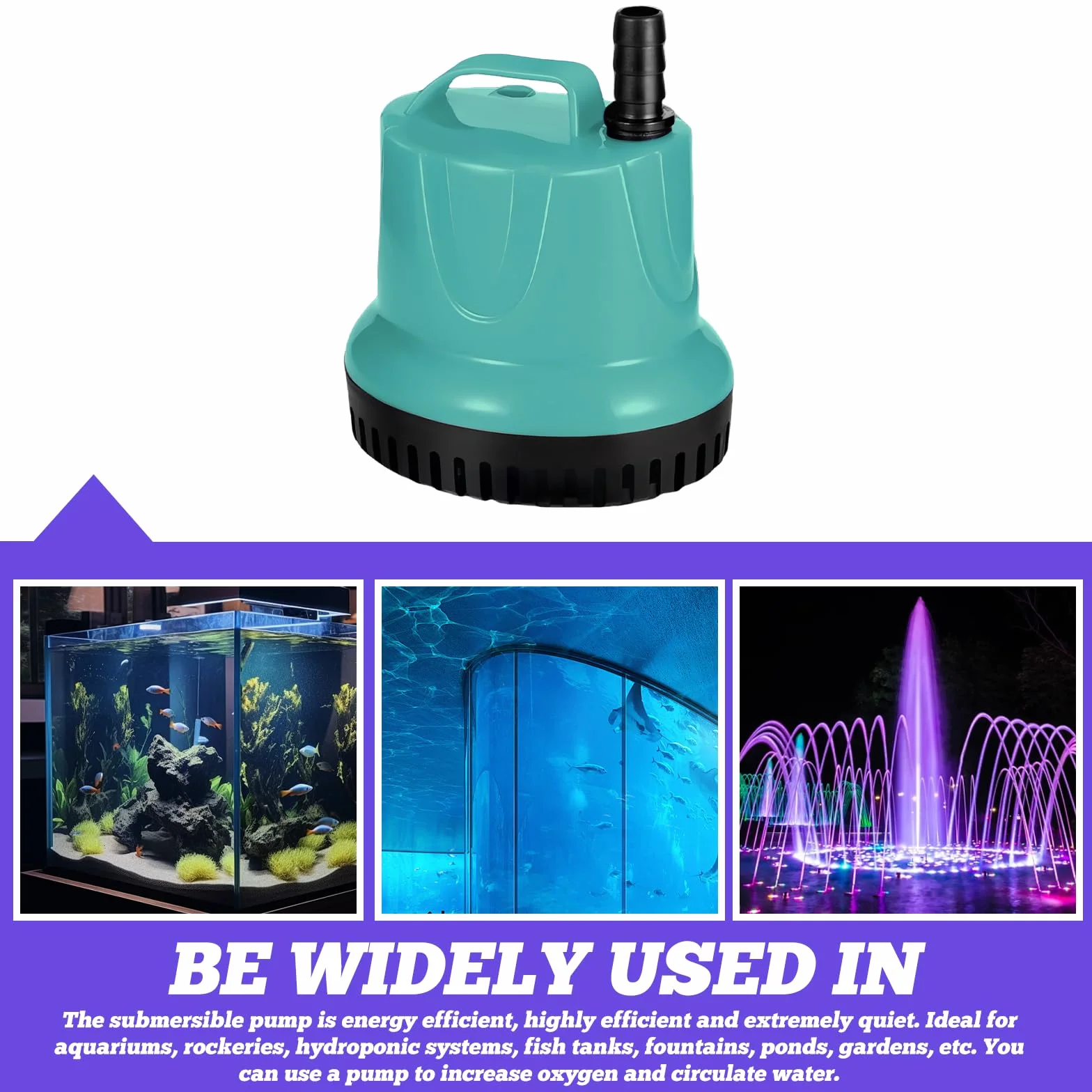 Pompe submersible WIYETY 20W 1500L/H pour aquarium bassin ultra silencieuse avec 3 buses 1,5m