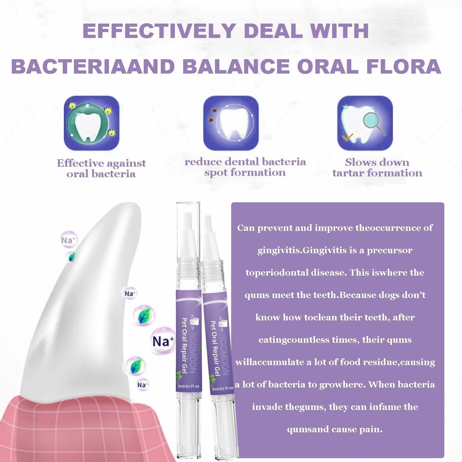 Gel réparateur oral Pet 3PCS pour éliminer la mauvaise haleine et lutter contre le tartre