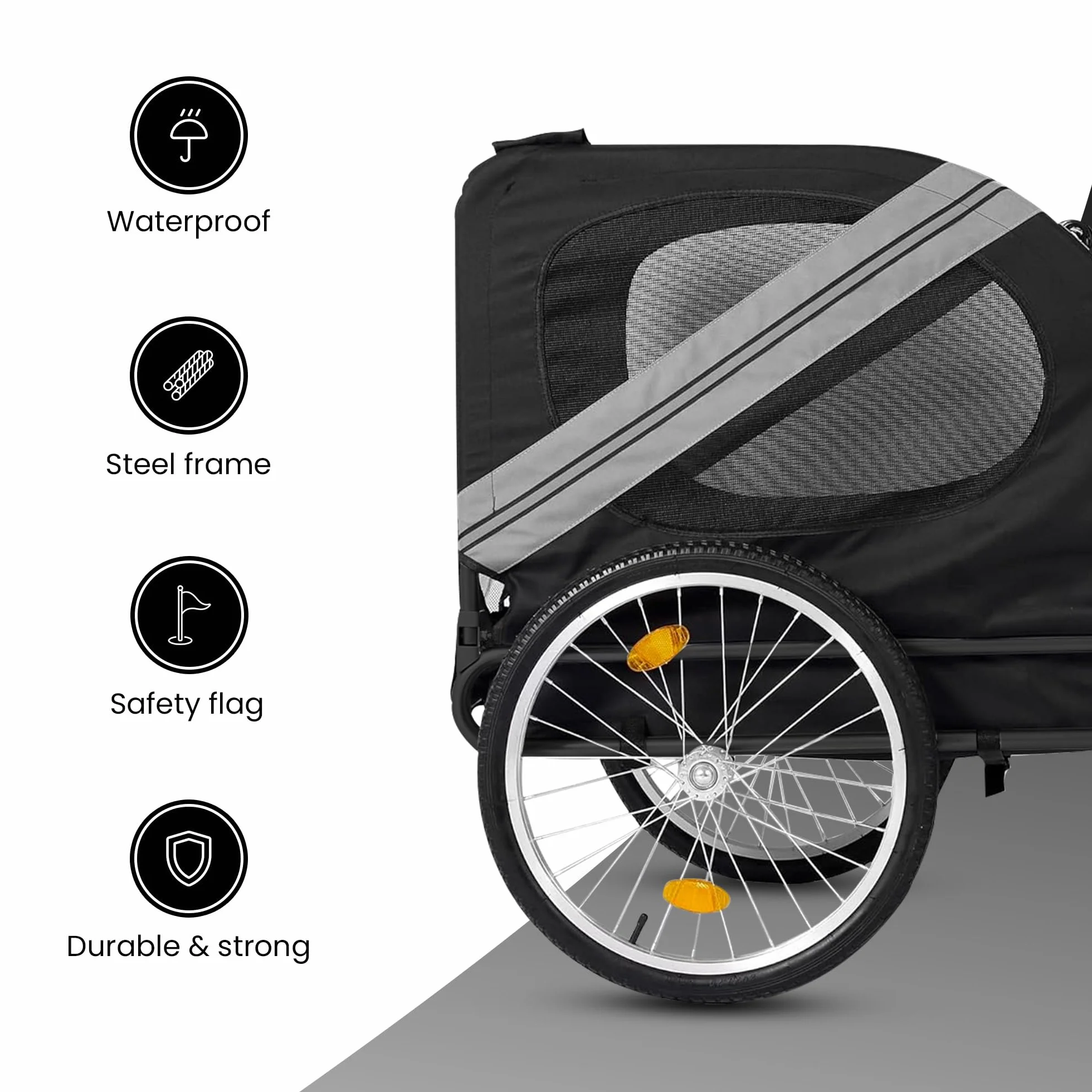 Remorque Vélo Chien 2 en 1 - Poussette Chien Pliable, Charge jusqu'à 35 kg, Attelage Inclus, Sol Antidérapant, Sangle Sécurité, Bien Ventilée, Multifonctionnelle, Gris Foncé