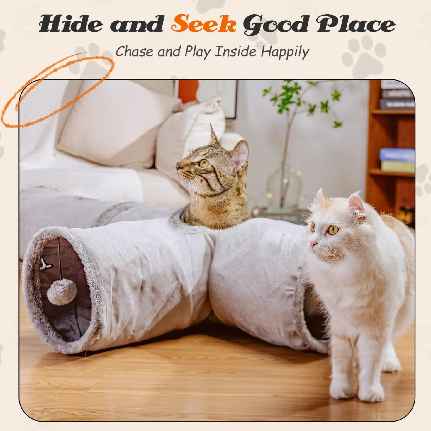 Nobleza Jouet Tunnel pour Chat avec 3 Voies, Tunnel en Daim pour Chats avec 1 Trou et Balle Suspendue, Tunnels Pliable pour Petits Animaux Lapin Cobaye Chats, Gris