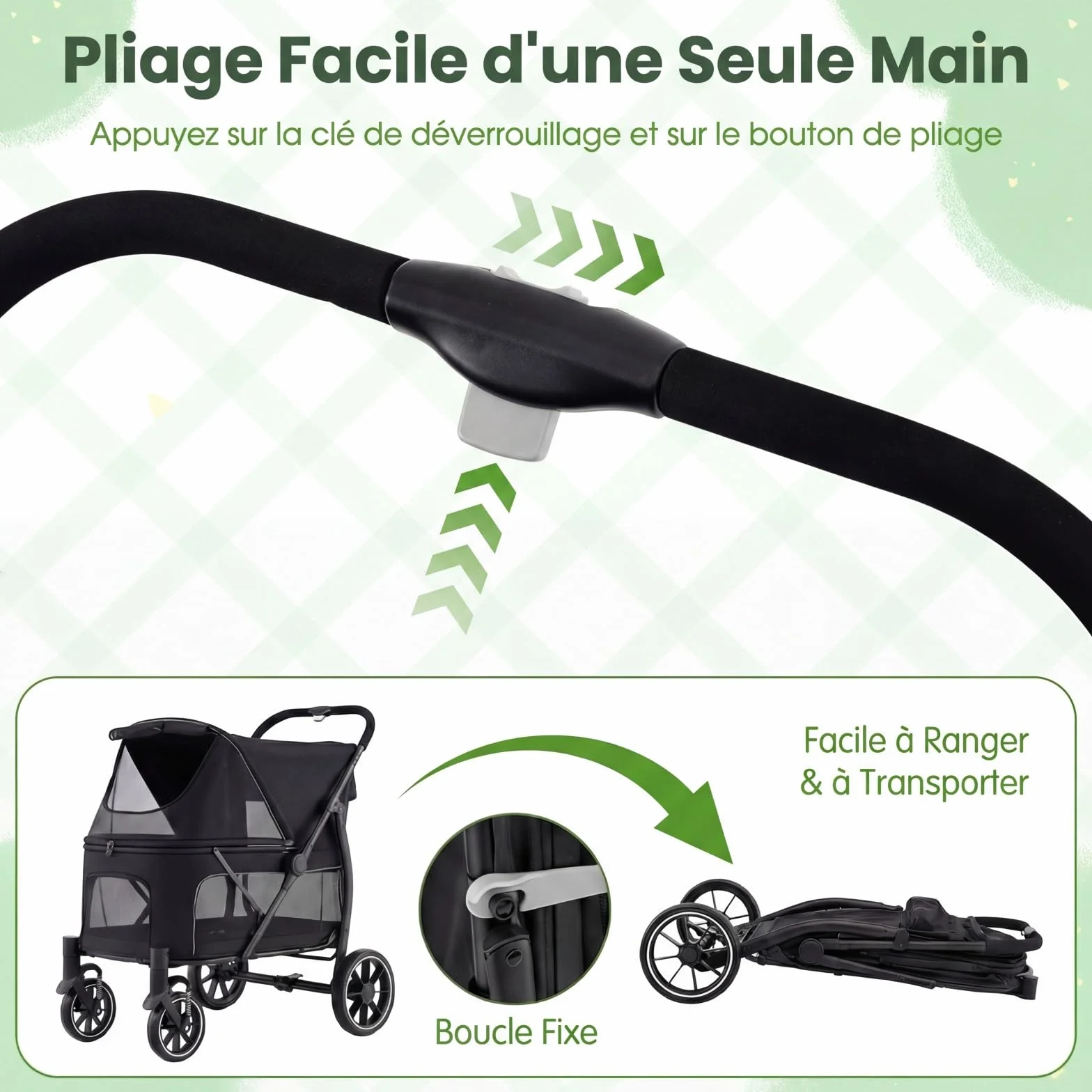 COSTWAY Chariot pour Chien Chat Pliable, Charge 40 kg, Grand Entrée Basse, Noir