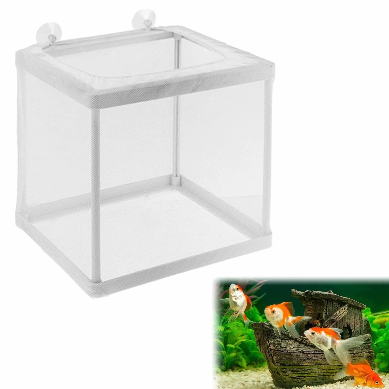 Boîte D'Élevage De Poissons, Filet D'Élevage Aquarium, Boîte D'isolation pour Aquarium, avec 4 Ventouses, Incubateur de Poissons D'aquarium pour Poisson Réservoir, 16 * 14 * 15CM