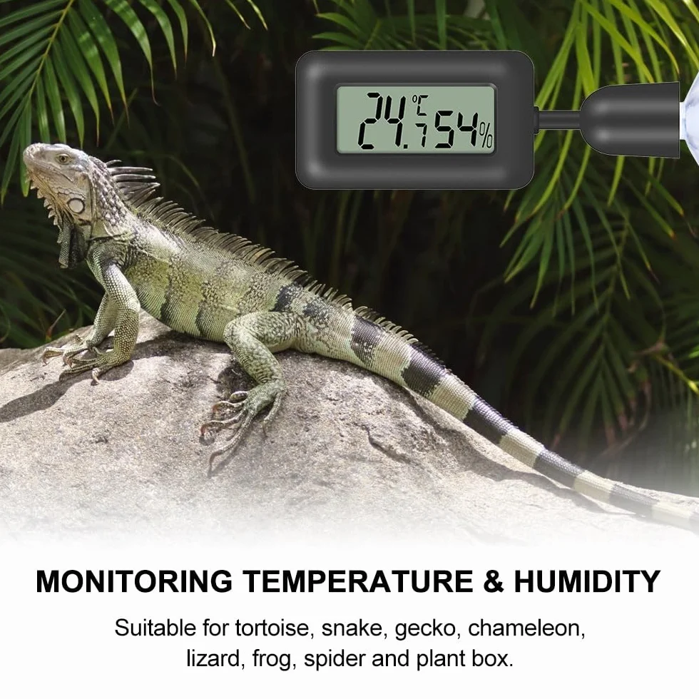 DONGKER Jauge D'humidité de Thermomètre de Reptile,Jauges de Capteur de Température D'affichage LCD Numérique avec Ventouse pour Tortue,Serpent,Lézard,Grenouille,Araignée,Boîte a Plantes
